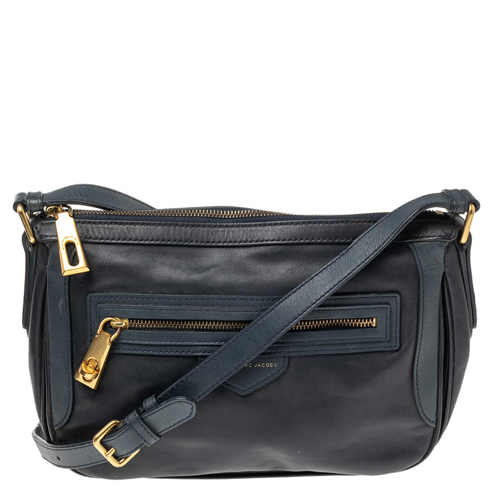 Pre Owned حقيبة كروس مارك باي مارك جاكوبس جلد أزرق كحلي بسحاب 