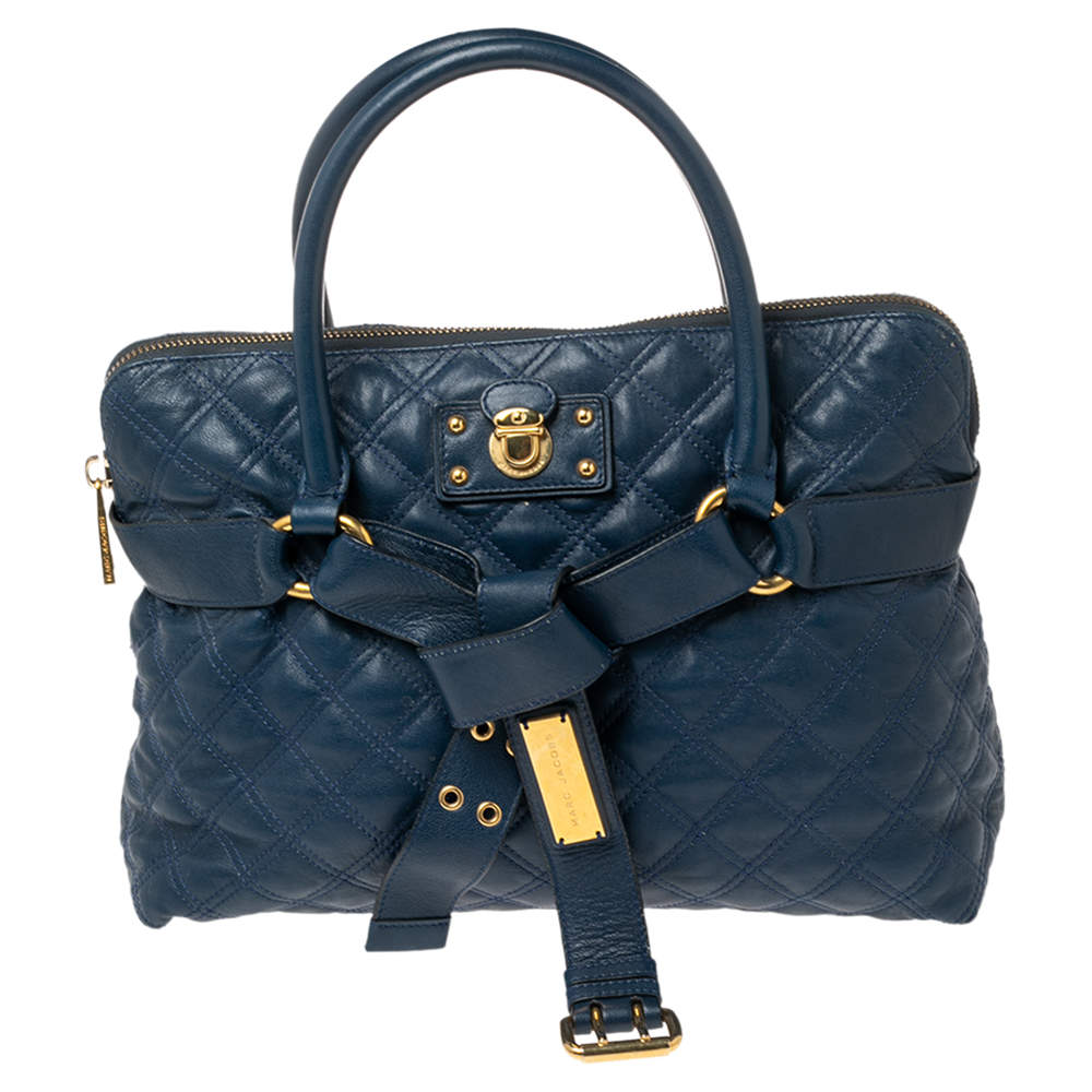Pre Owned  Marc Jacobs Blue Quilted Leather Bruna Belted Tote
