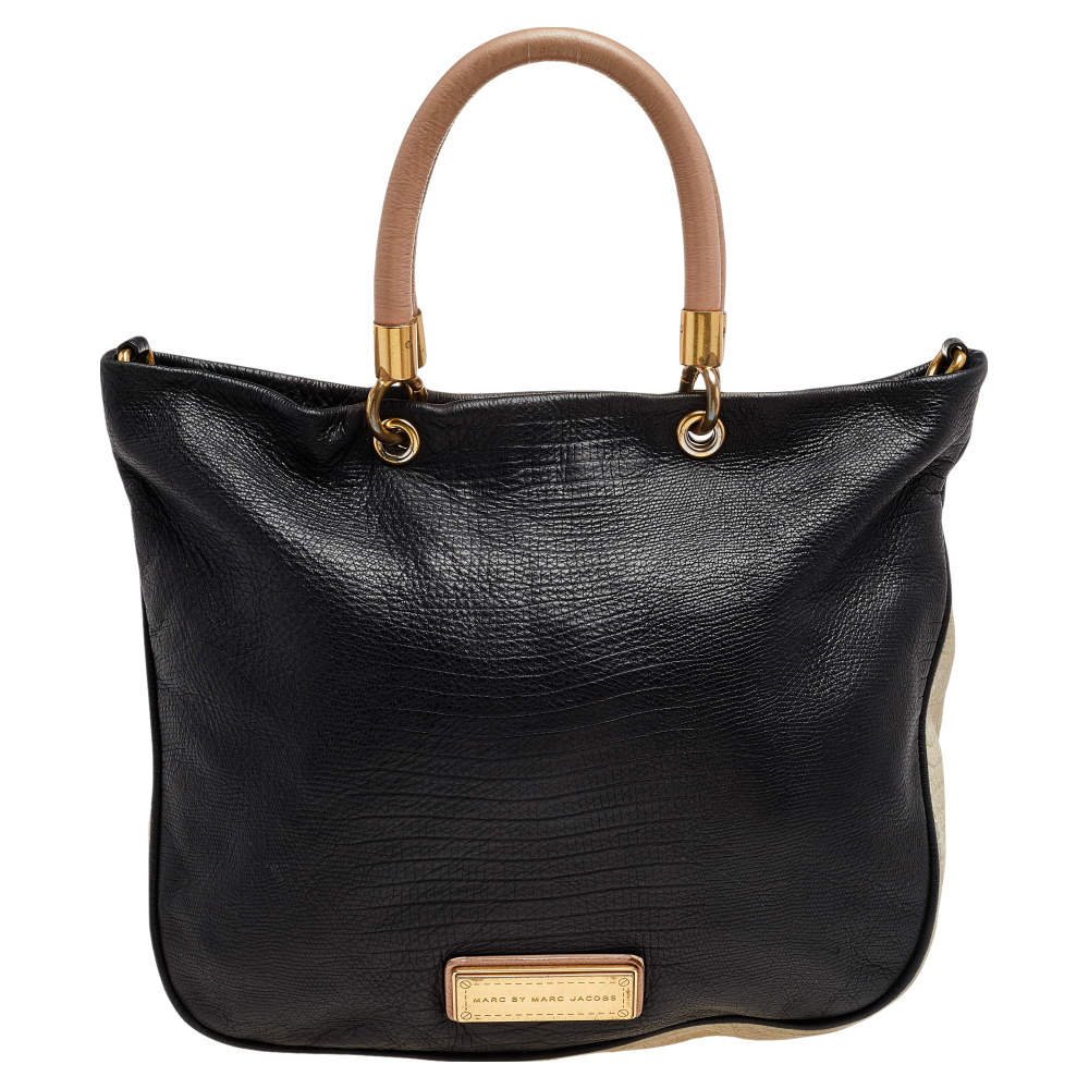 Pre Owned Marc by Marc Jacobs Black/Cream Leather Too Hot to Handle Tote