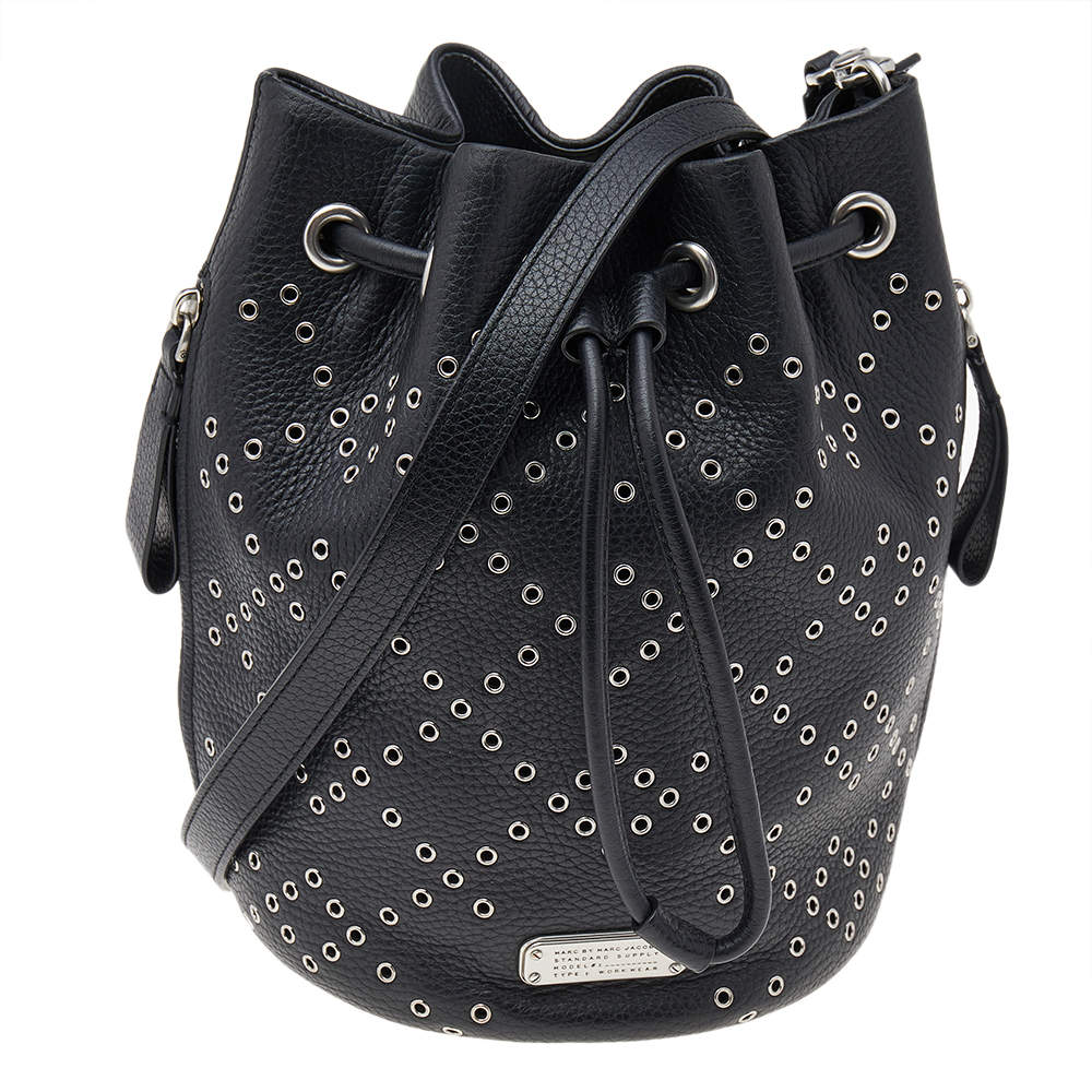 Pre Owned Marc by Marc Jacobs Black Leather Studded Bucket Shoulder Bag