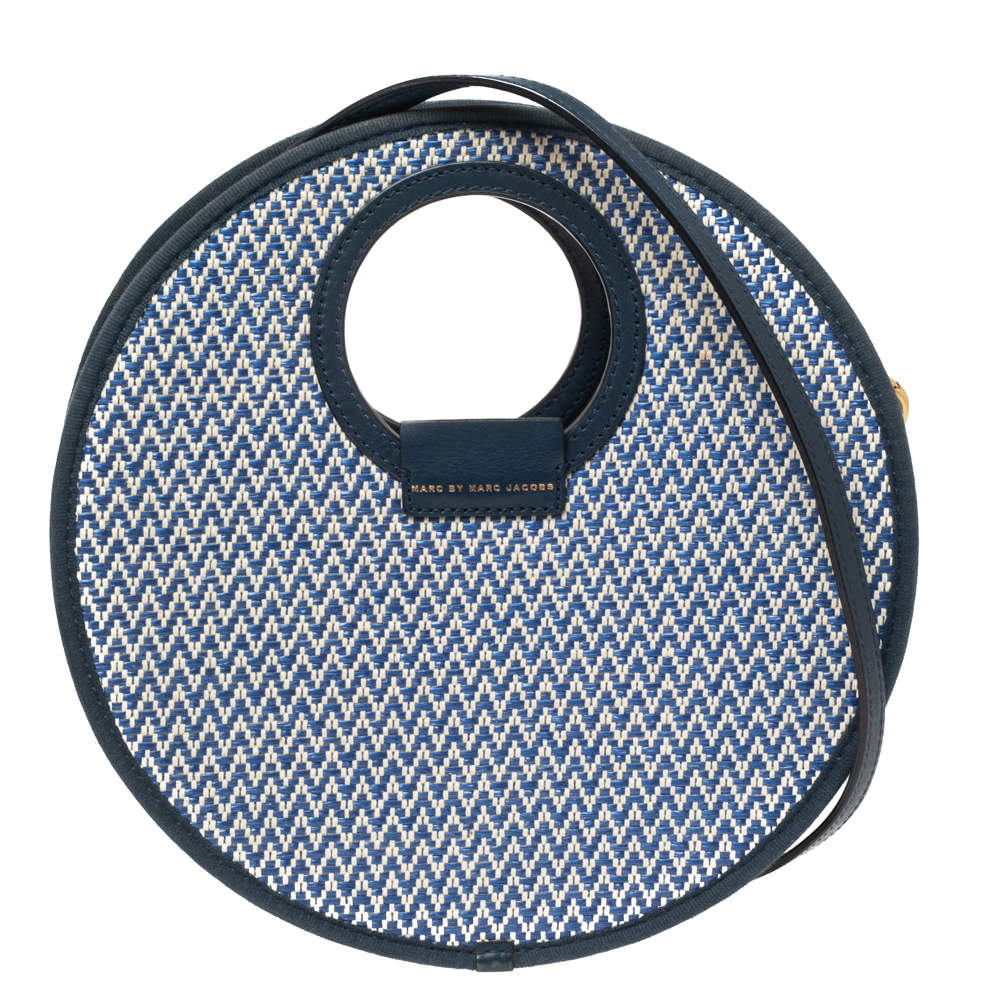 Pre Owned Marc by Marc Jacobs Blue/White Woven Raffia Isle De Sea Crossbody Bag
