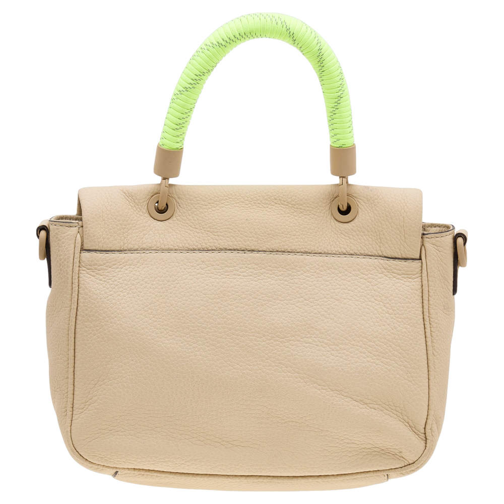 Pre Owned Marc by Marc Jacobs Cream/Neon Leather Novelty Too Hot to Handle Top Handle Bag