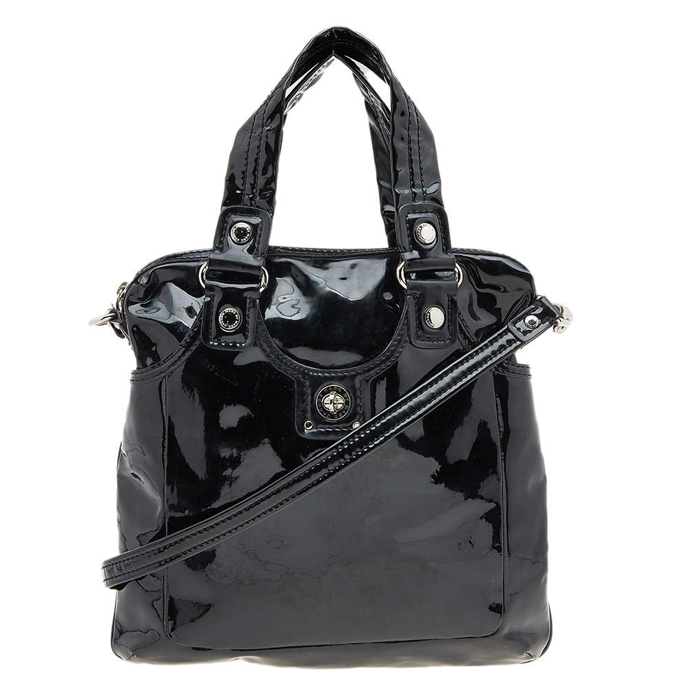 Pre Owned حقيبة ساتشل مارك باي مارك جاكوبس جلد أسود لامع بقفل 