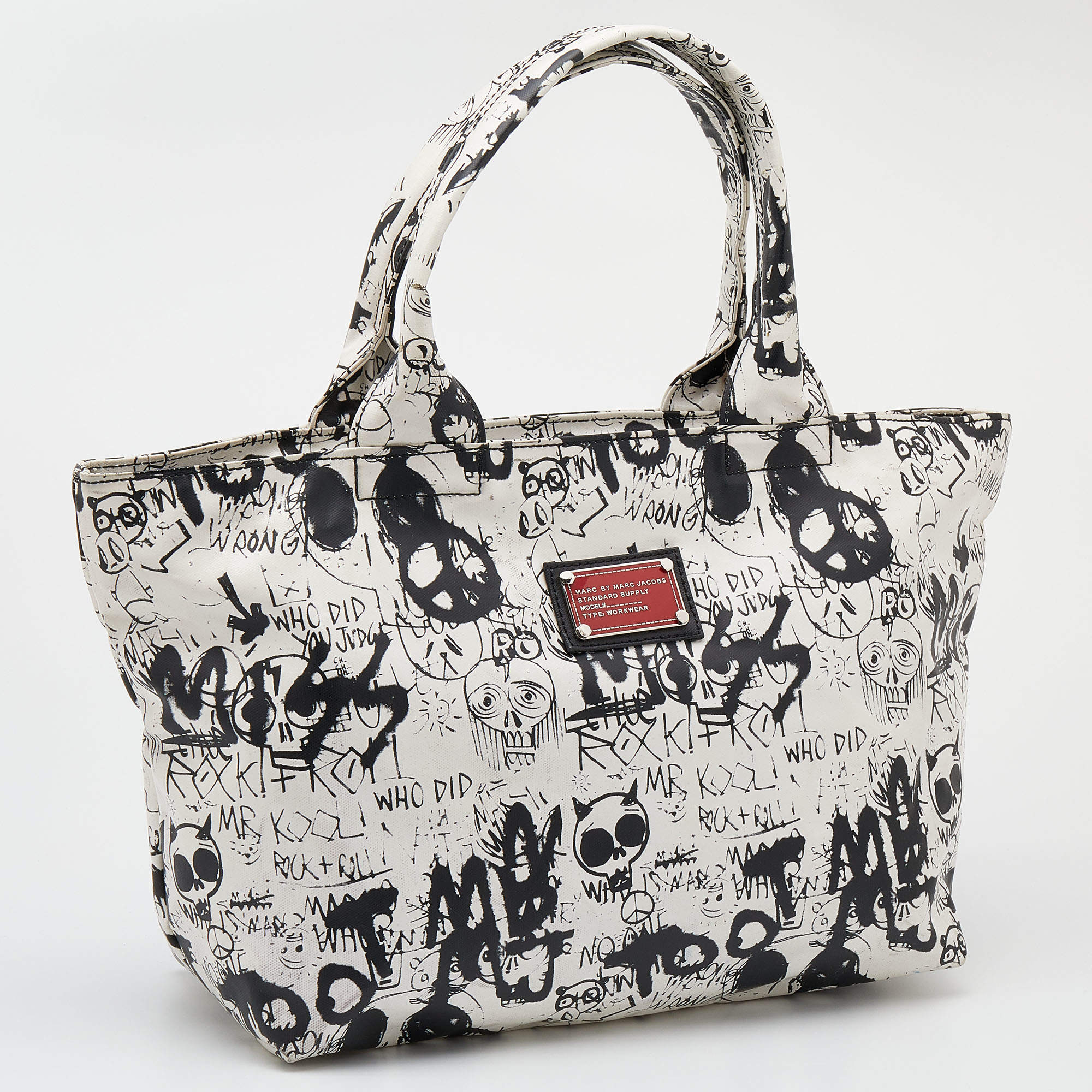 Marc by Marc Jacobs White/Black Coated Canvas Large Graffiti Tote Marc by Marc  Jacobs