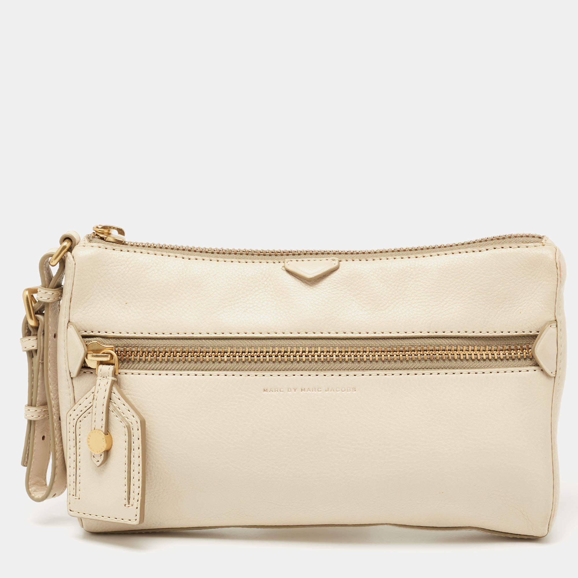 Marc by Marc Jacobs Beige Leather Zip Clutch