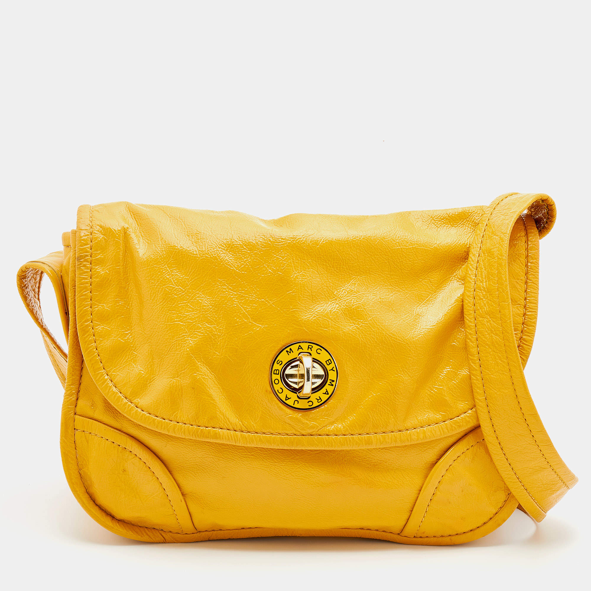 Marc by Marc Jacobs Yellow Patent Leather Flap Messenger Bag