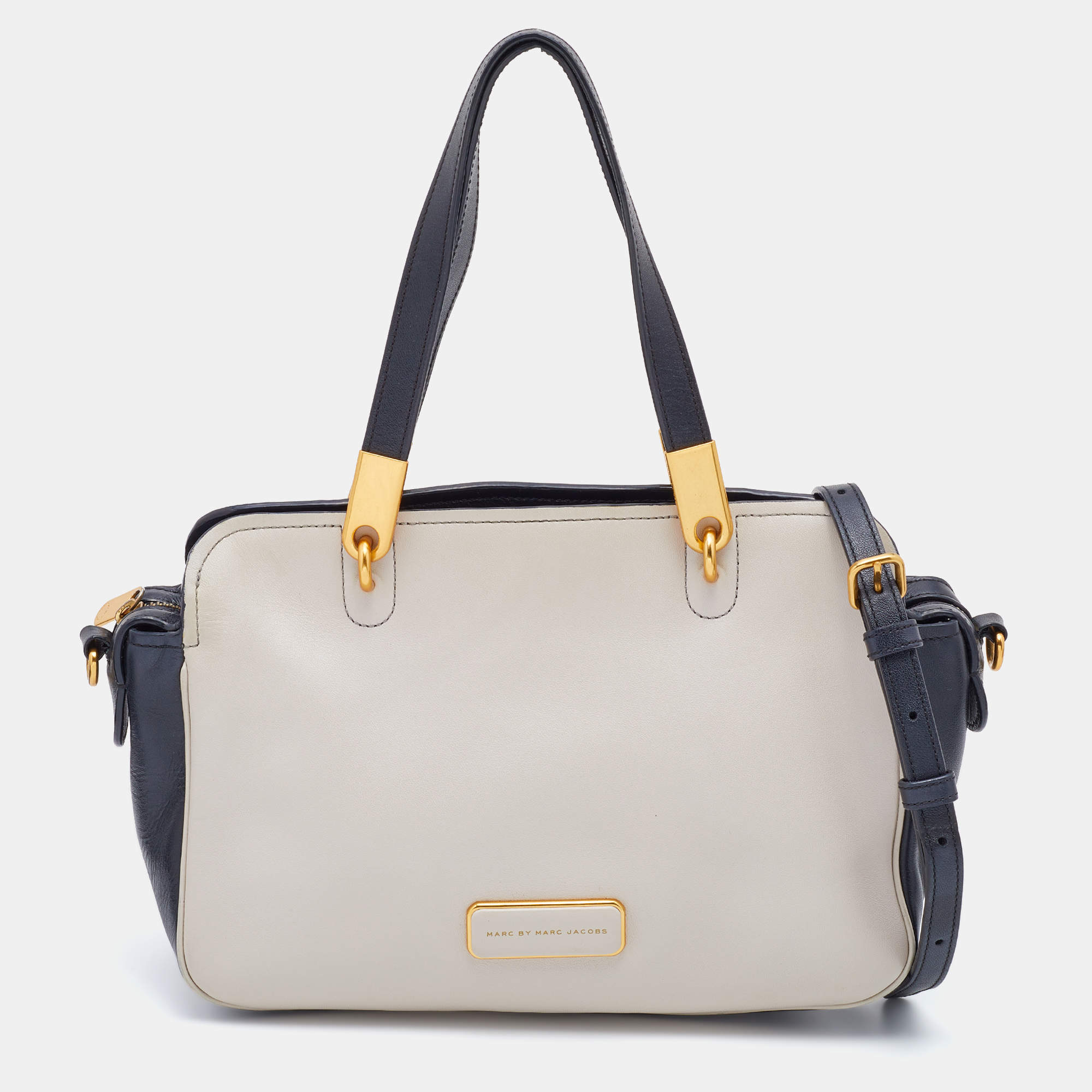 Pre Owned Marc by Marc Jacobs Black/Cream Leather Ligero Satchel