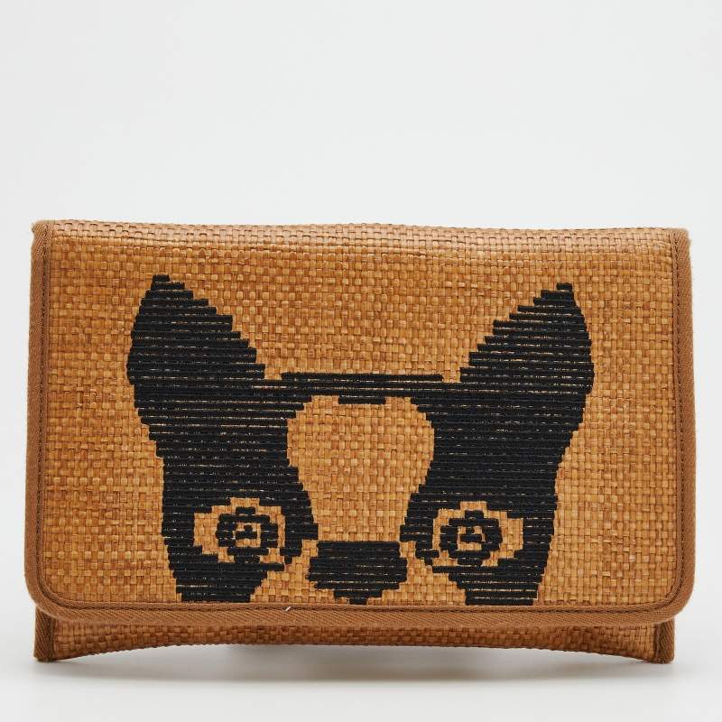 Marc by Marc Jacobs Brown/Black Straw Flap Clutch