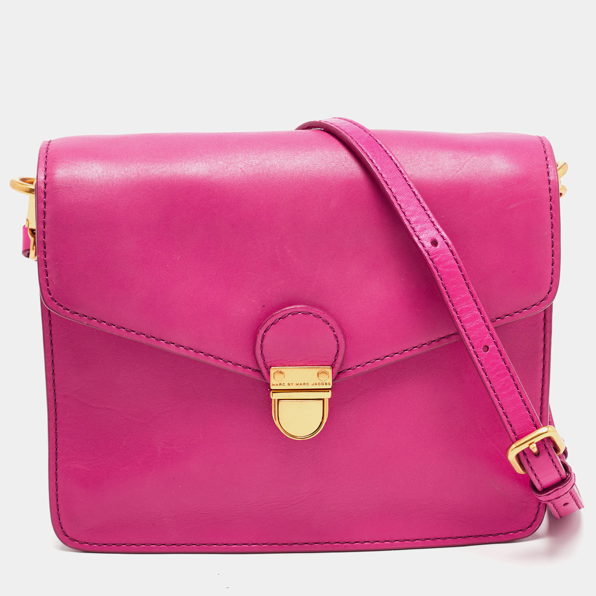 Pre Owned Marc by Marc Jacobs Fuchsia Leather Top Chicret Flap Bag