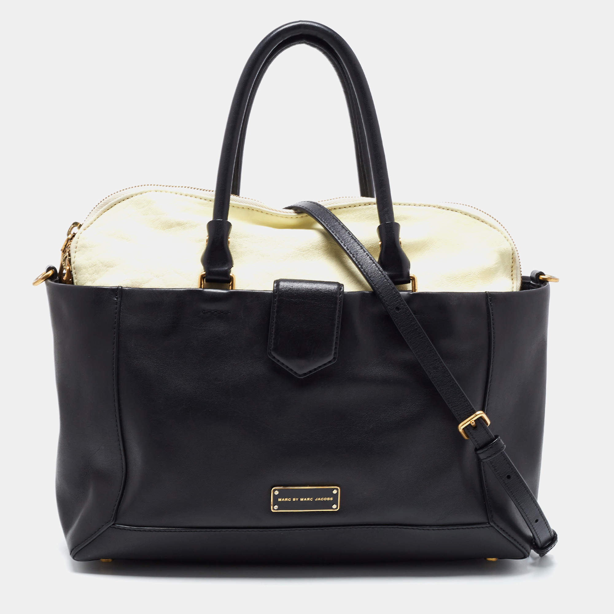 Pre Owned Marc by Marc Jacobs Black/Light Yellow Leather Zip Tote