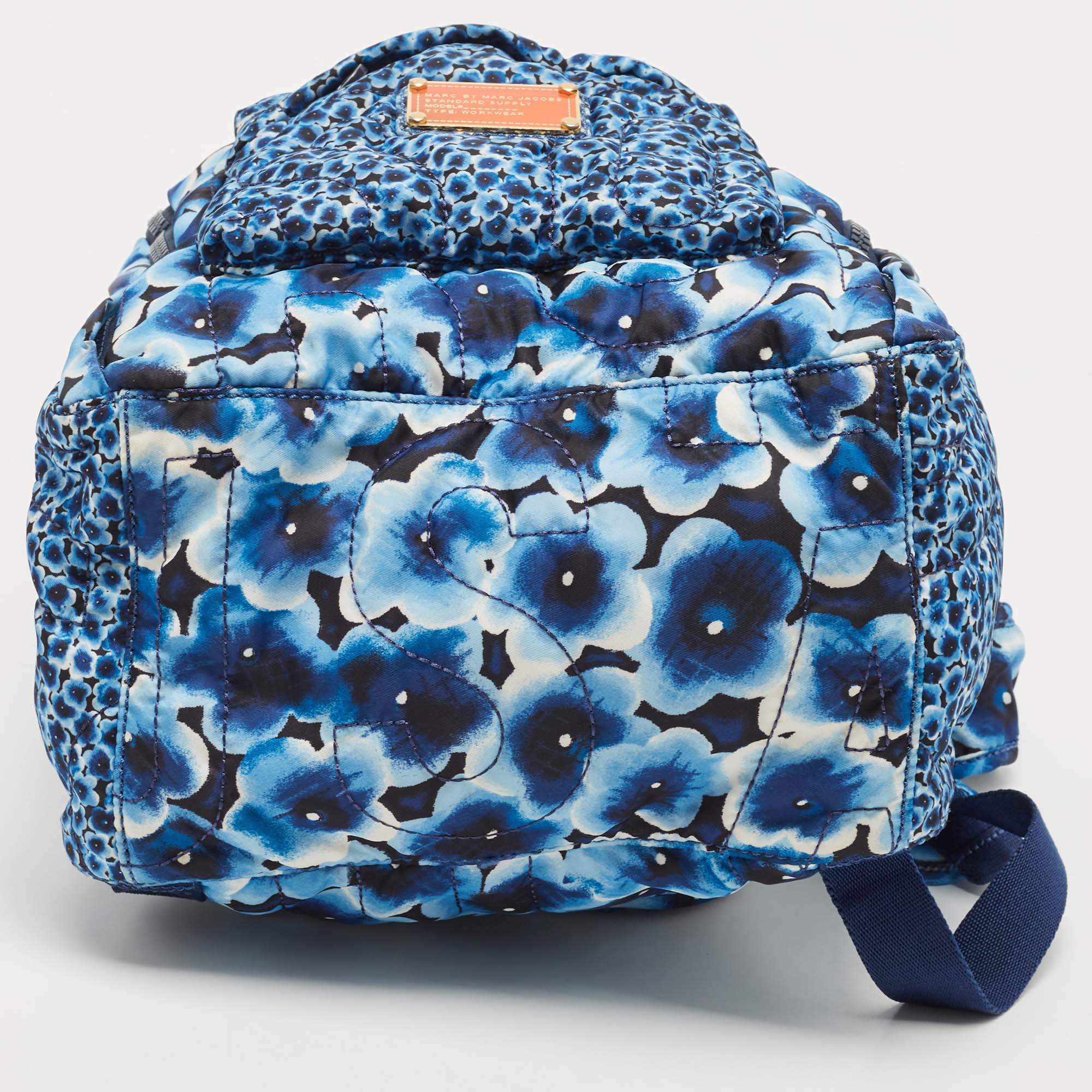 Marc Jacobs Backpack Daisy Quilted Nylon School good Bag Daisy Floral Print Blue