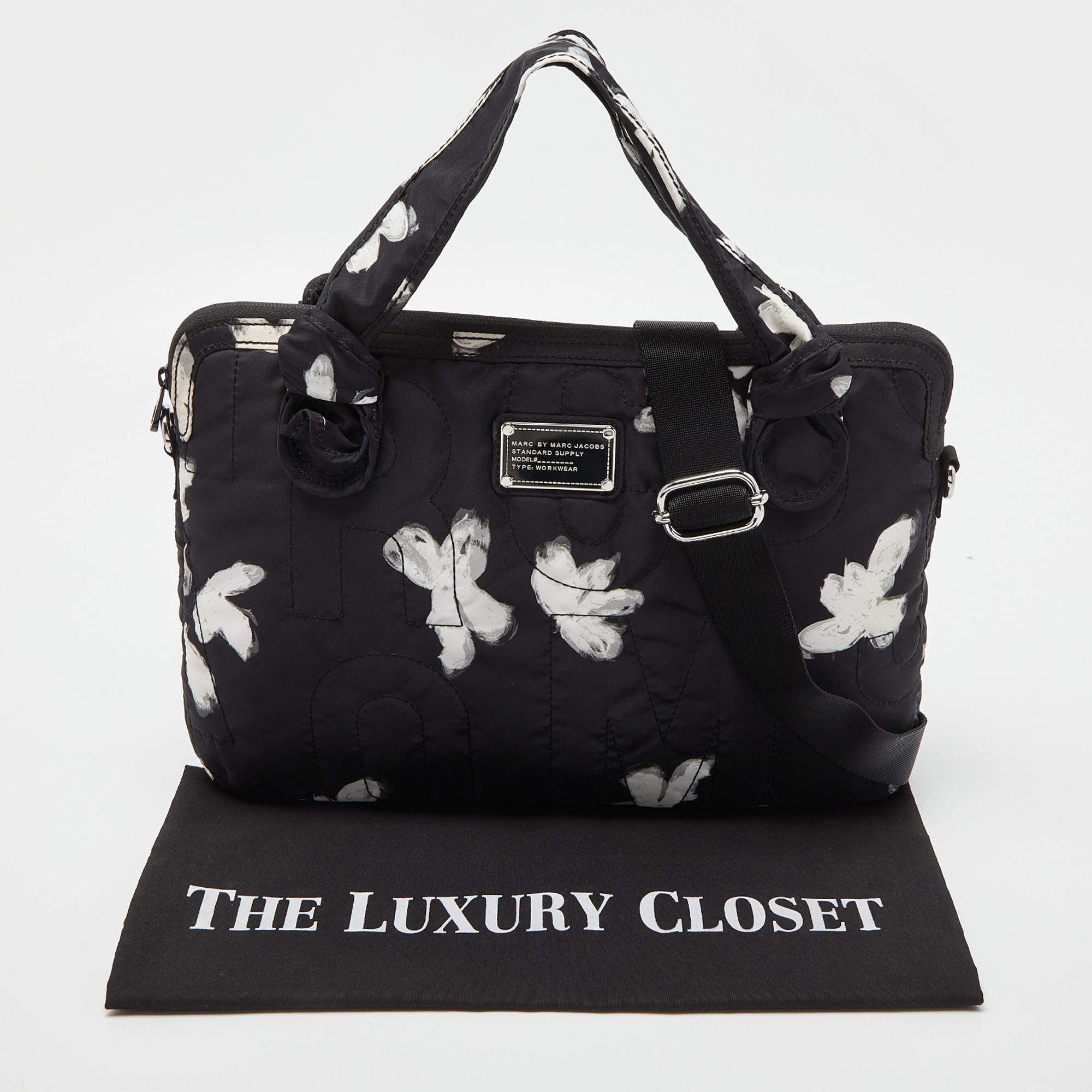 Pre Owned Marc By Marc Jacobs Black Printed Nylon Pretty 15 Laptop Bag
