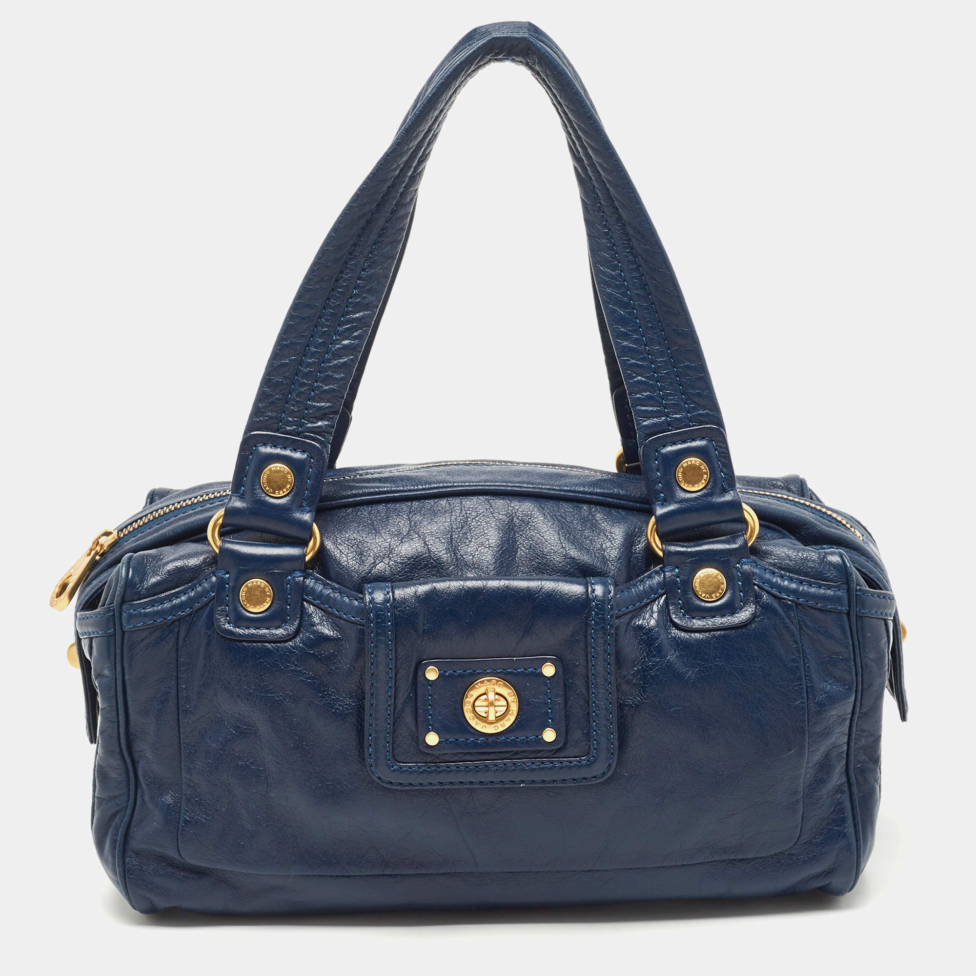 Marc by Marc Jacobs Navy Blue Leather Totally Turnlock Benny Satchel