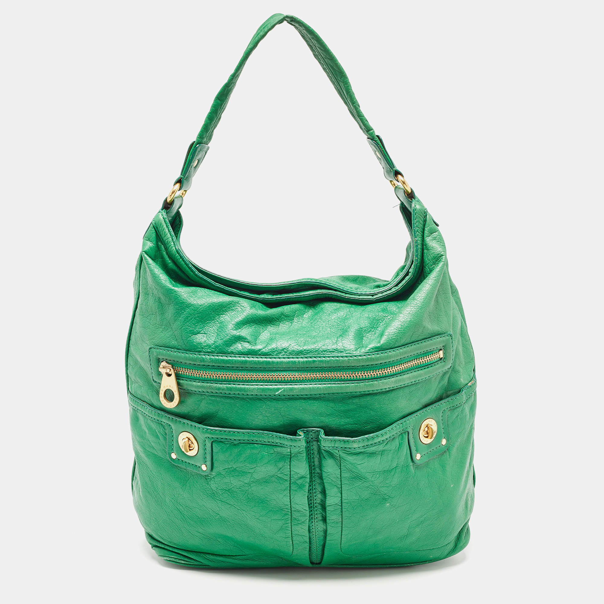 Pre Owned Marc by Marc Jacobs Green Leather Turnlock Faridah Hobo