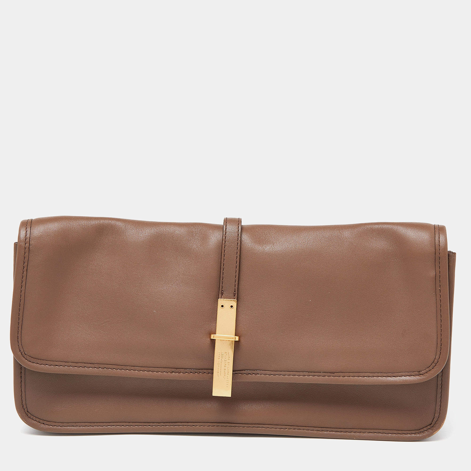 Marc by Marc Jacobs Beige Leather Metal Flap Clutch