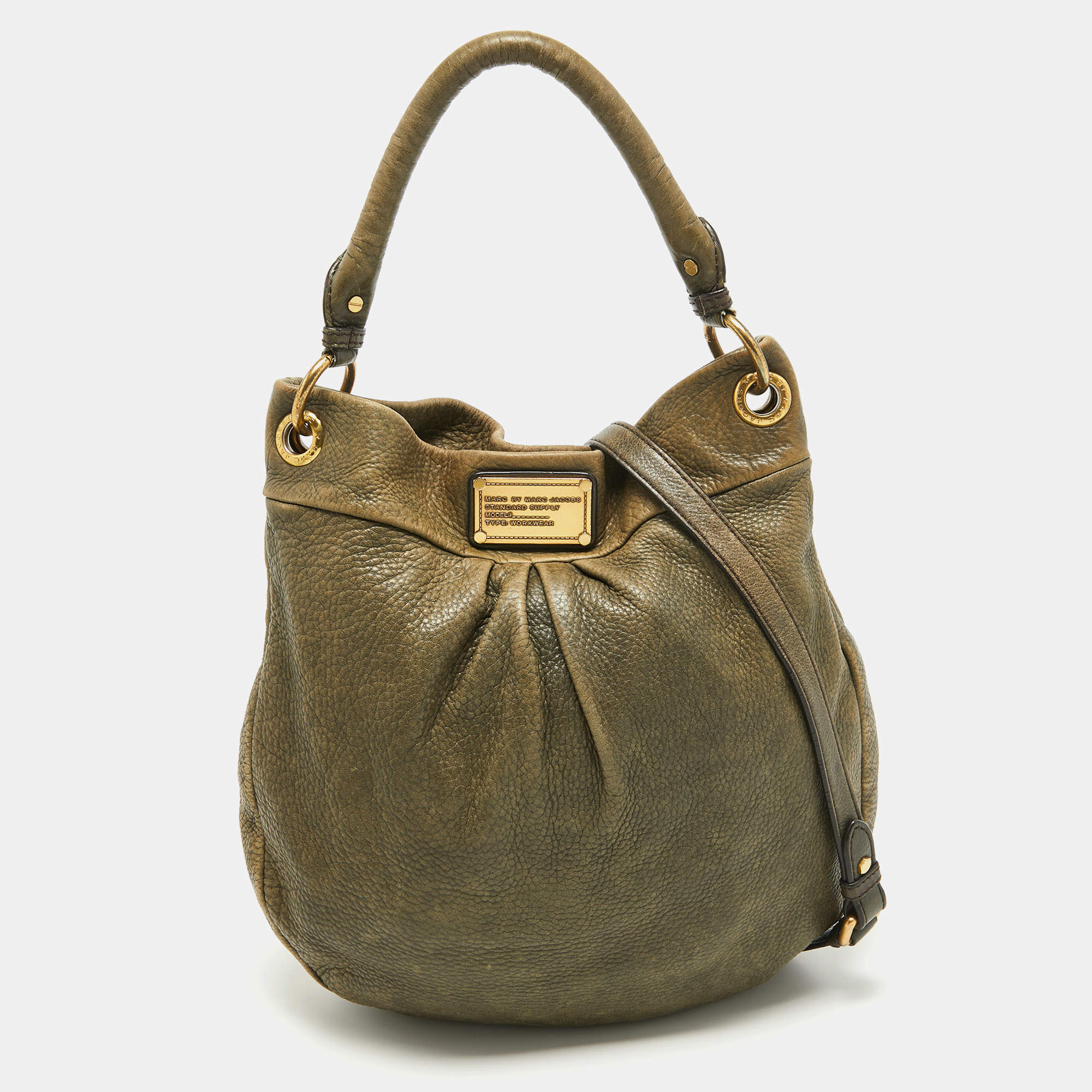 Pre Owned Marc by Marc Jacobs Olive Green Leather Classic Q Hillier Hobo
