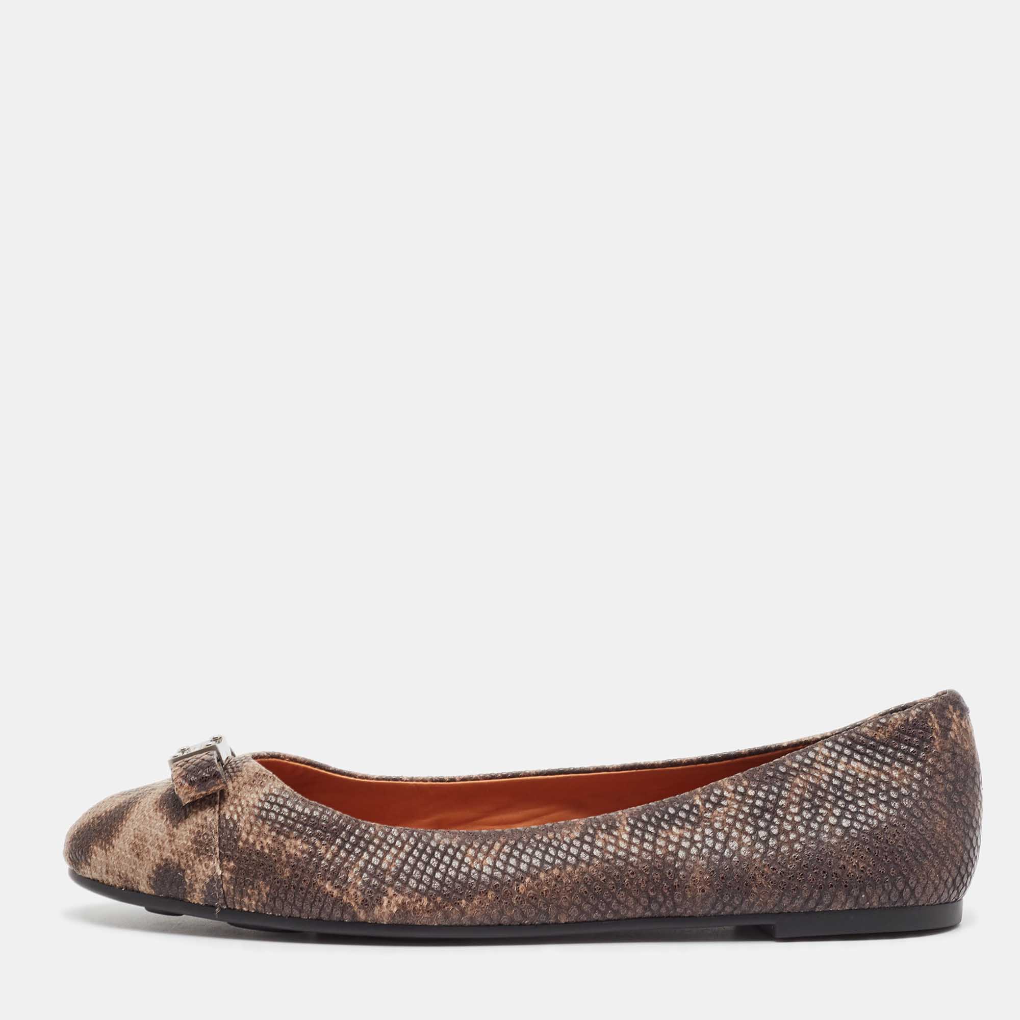 Pre Owned Marc by Marc Jacobs Brown Karung Leather Ballet Flats Size 38.5