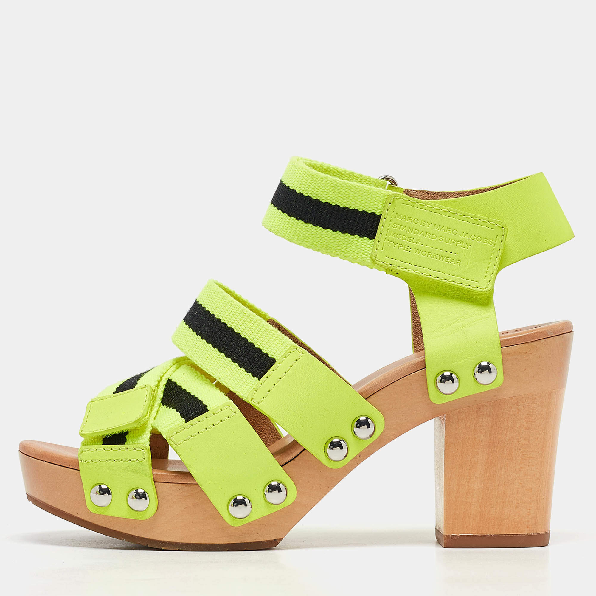 مملوكة مسبقًا Marc by Marc Jacobs Green Canvas and Leather Ankle Strap Sandals Size 37