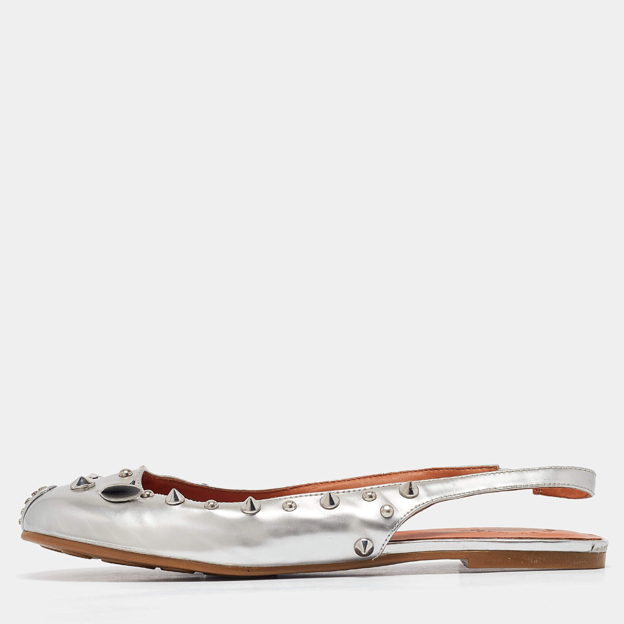 Marc by Marc Jacobs Silver Leather Slingback Flats Size 37