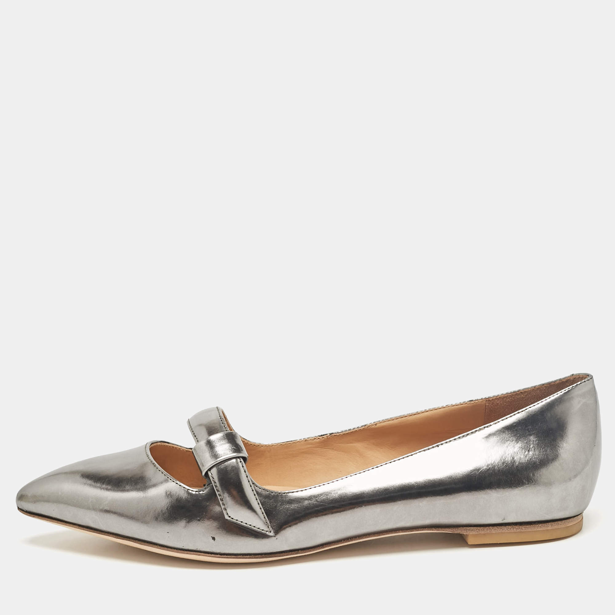 Pre Owned Marc by Marc Jacobs Silver Leather Ballet Flats Size 37.5