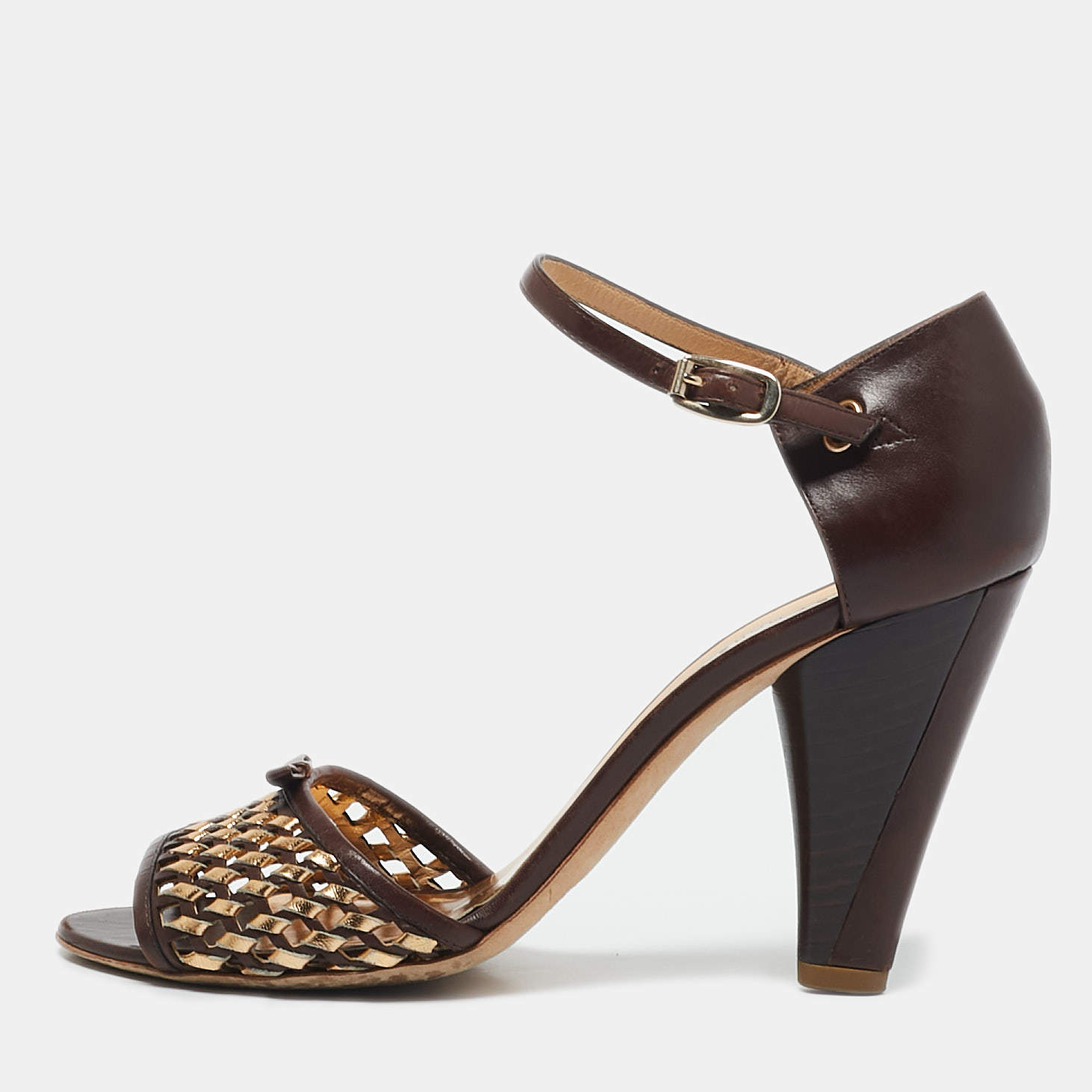 Marc by Marc Jacobs Brown/Gold Leather Ankle Strap Sandals Size 37.5