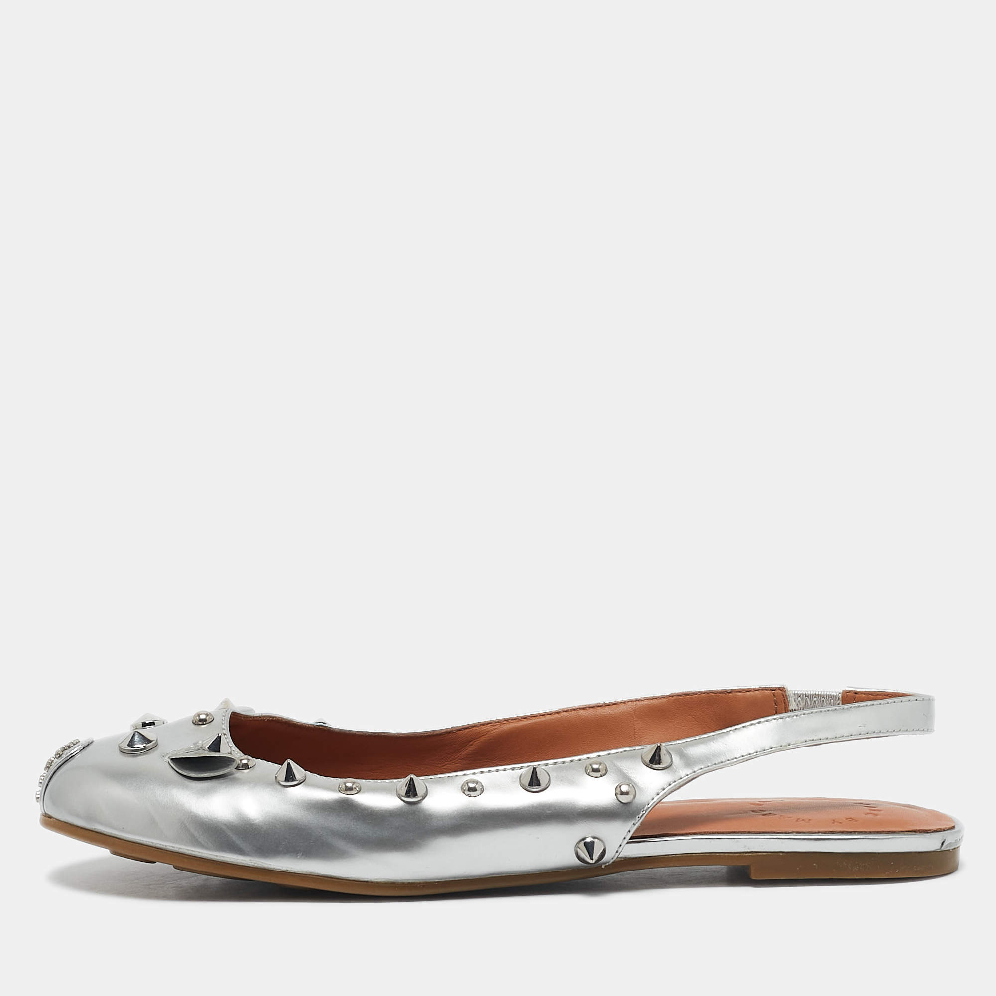Marc by Marc Jacobs Silver Leather Studded Mouse Slingback Flats Size 37