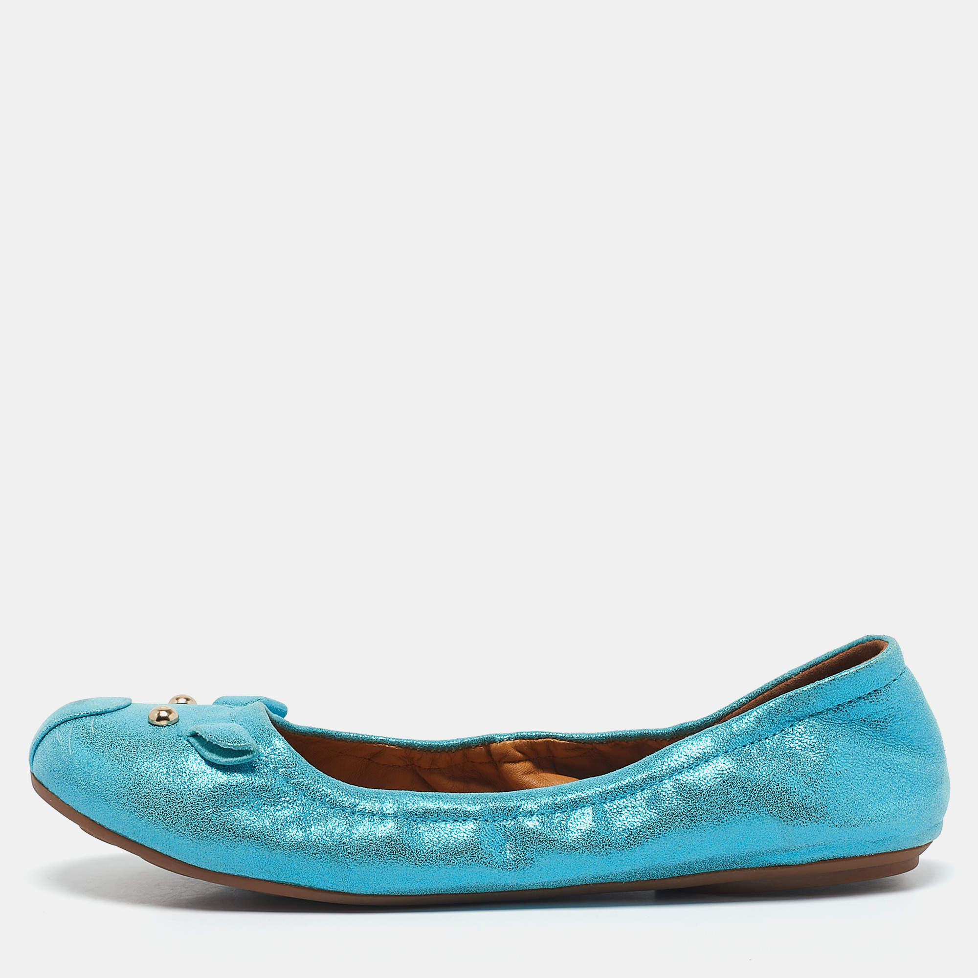 Marc by Marc Jacobs Metallic Blue Texture Suede Scrunch Ballet Flats Size 37