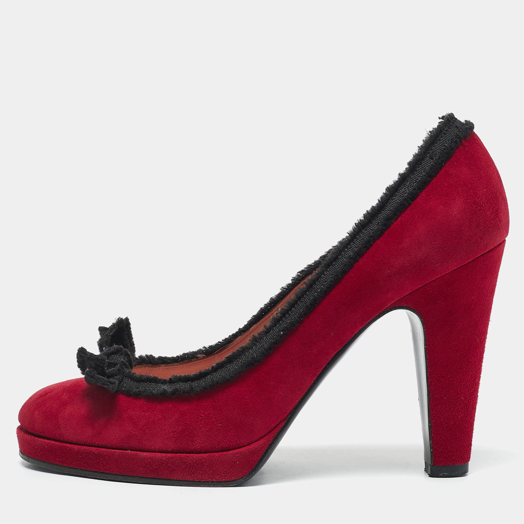 Marc by Marc Jacobs Red/Black Suede Bow Peep Toe Pumps Size 38