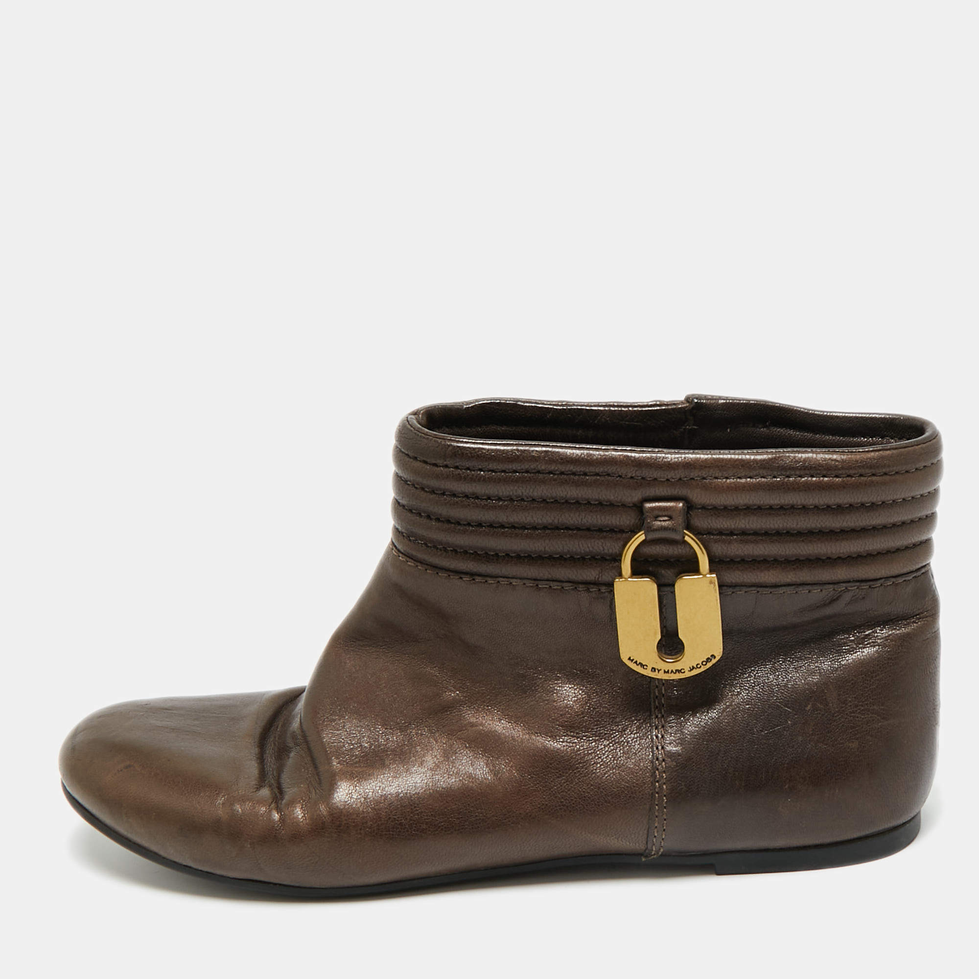 Pre Owned Marc by Marc Jacobs Brown Leather Ankle Length Engineer Buckle Boots Size 38