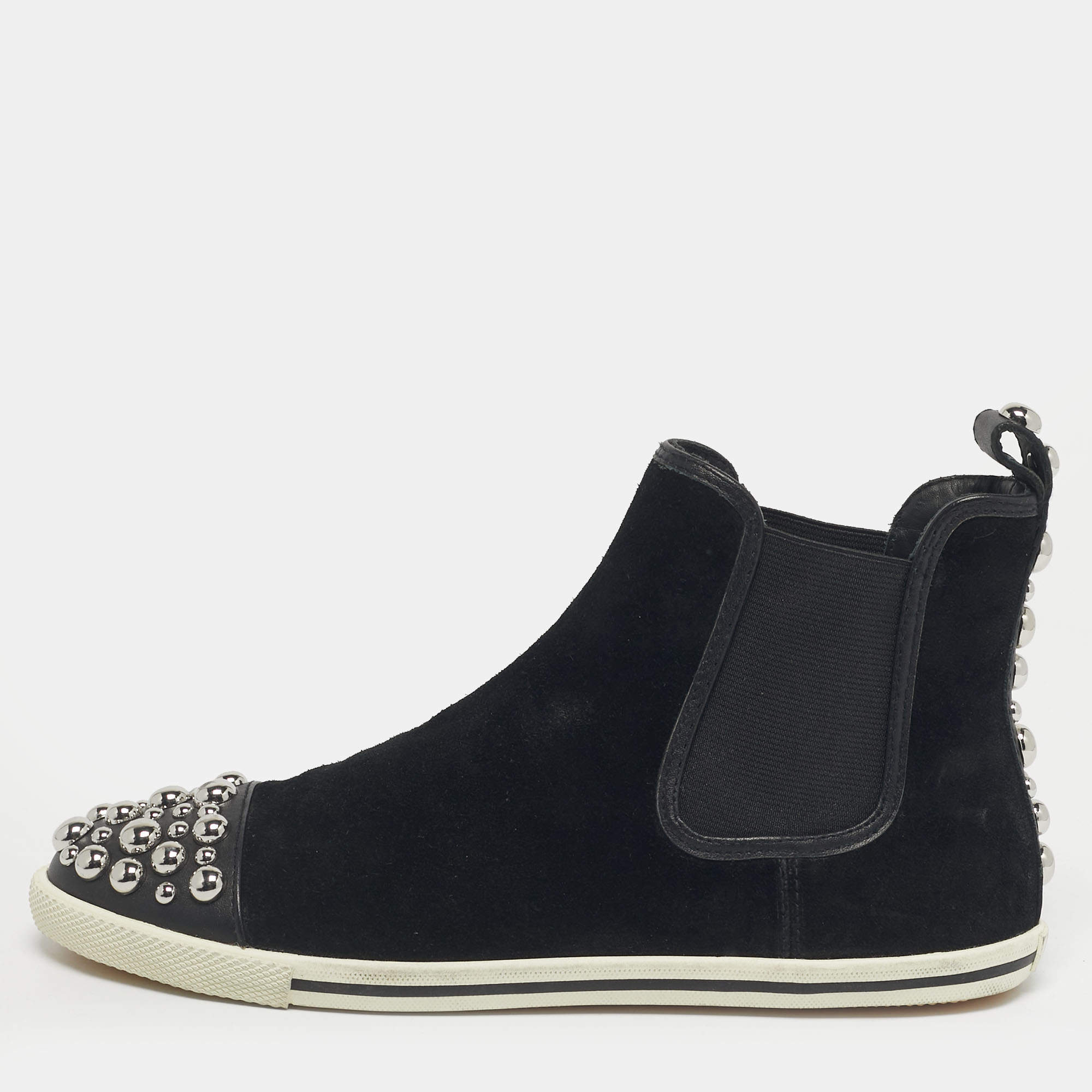 Pre Owned Marc by Marc Jacobs Black Suede and leather Studded Graham High Top Sneakers Size 37