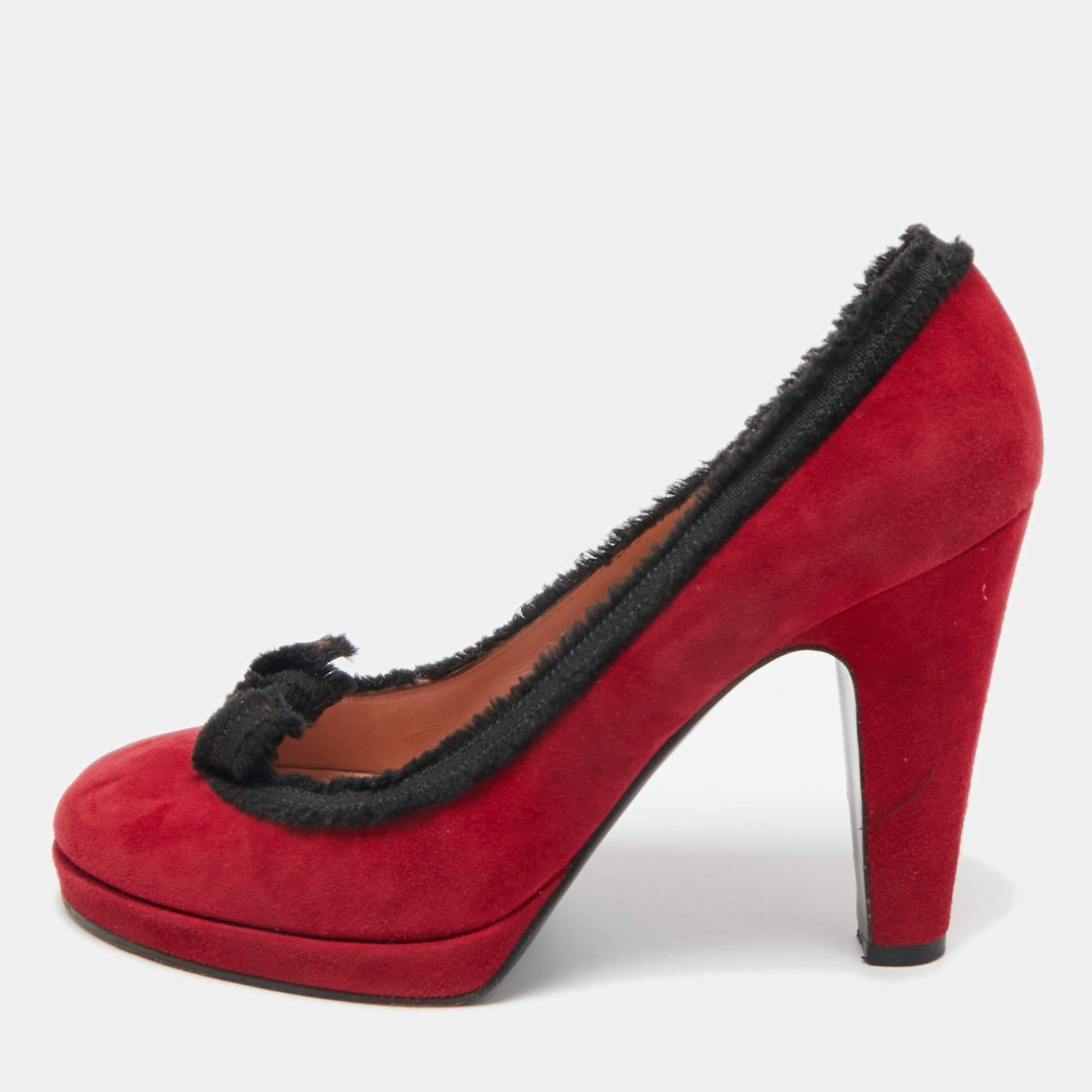 Pre Owned Marc by Marc Jacobs Burgundy/Black Suede Platform Pumps Size 38
