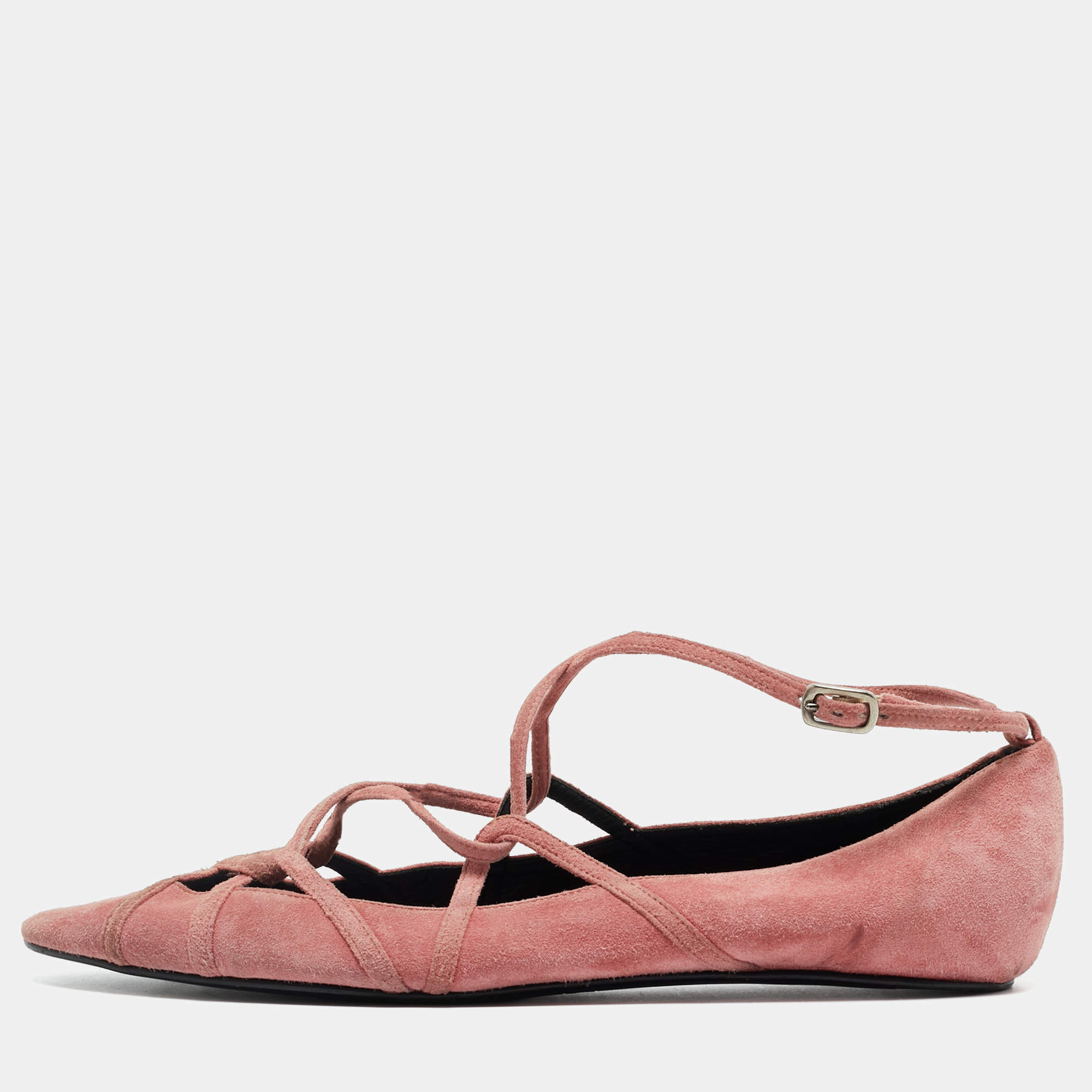 Pre Owned Marc by Marc Jacobs Pink Suede Strappy Ballet Flats Size 37