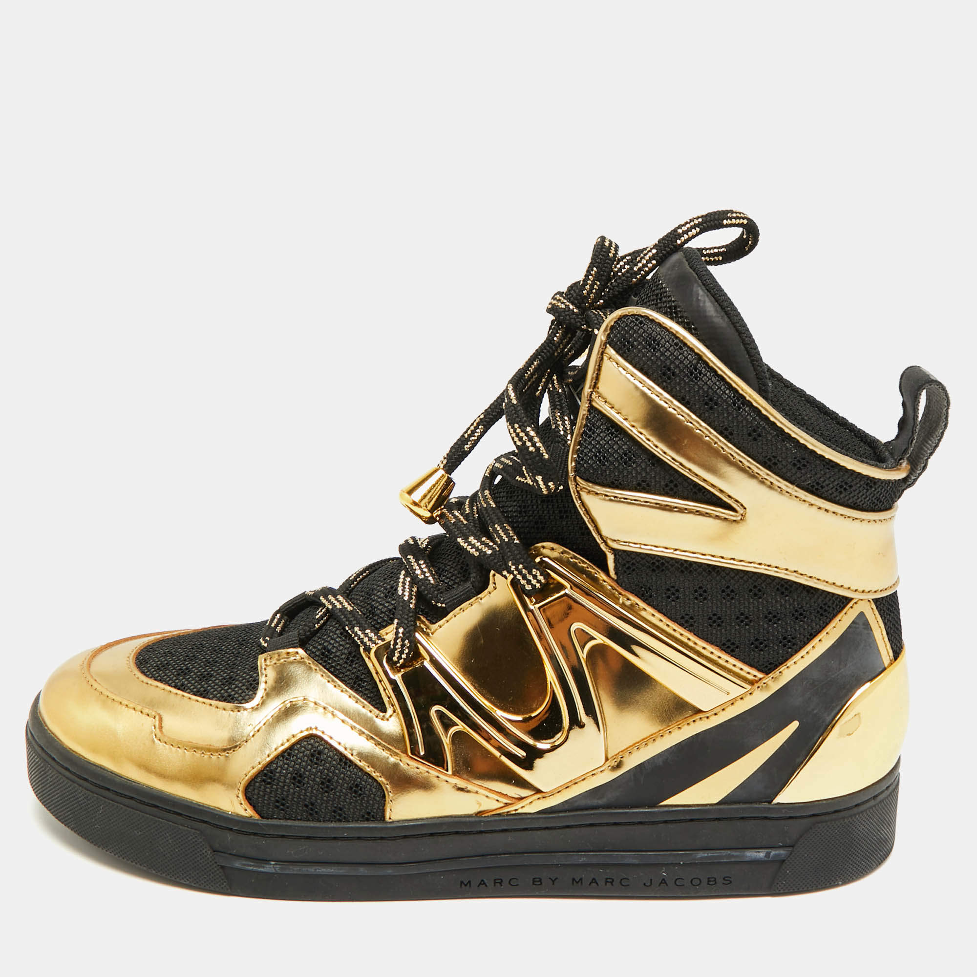 Pre Owned Marc by Marc Jacobs Size 38 Black Leather and Mesh High Top Sneakers