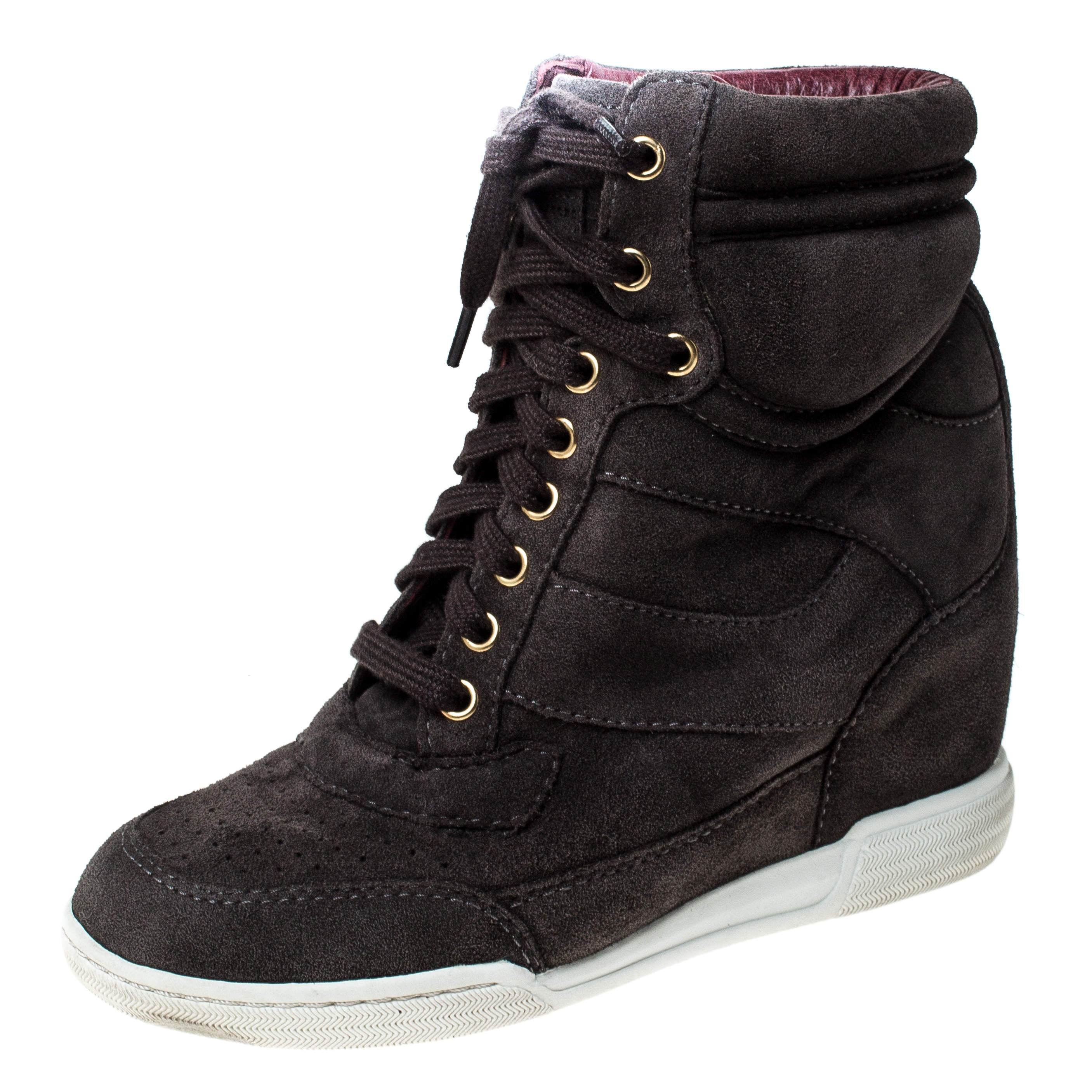 Pre Owned Marc by Marc Jacobs Grey Suede Wedge Lace Up Sneakers Size 36