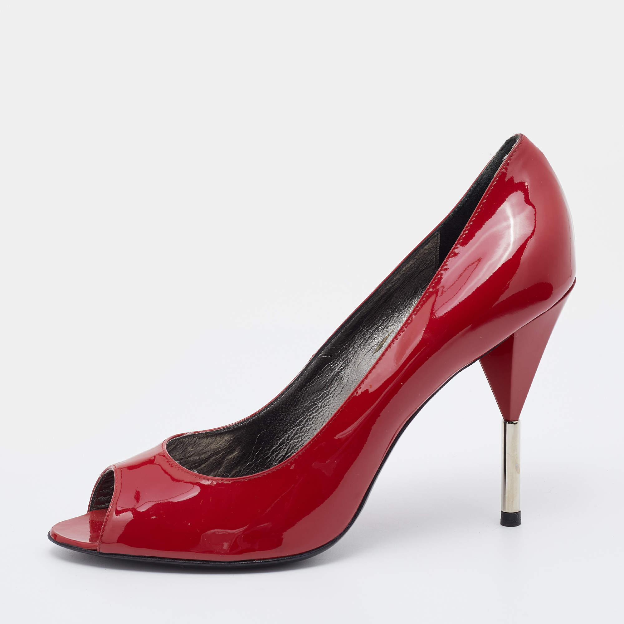 Pre Owned Marc by Marc Jacobs Red Patent Leather Peep Toe Pumps Size 39