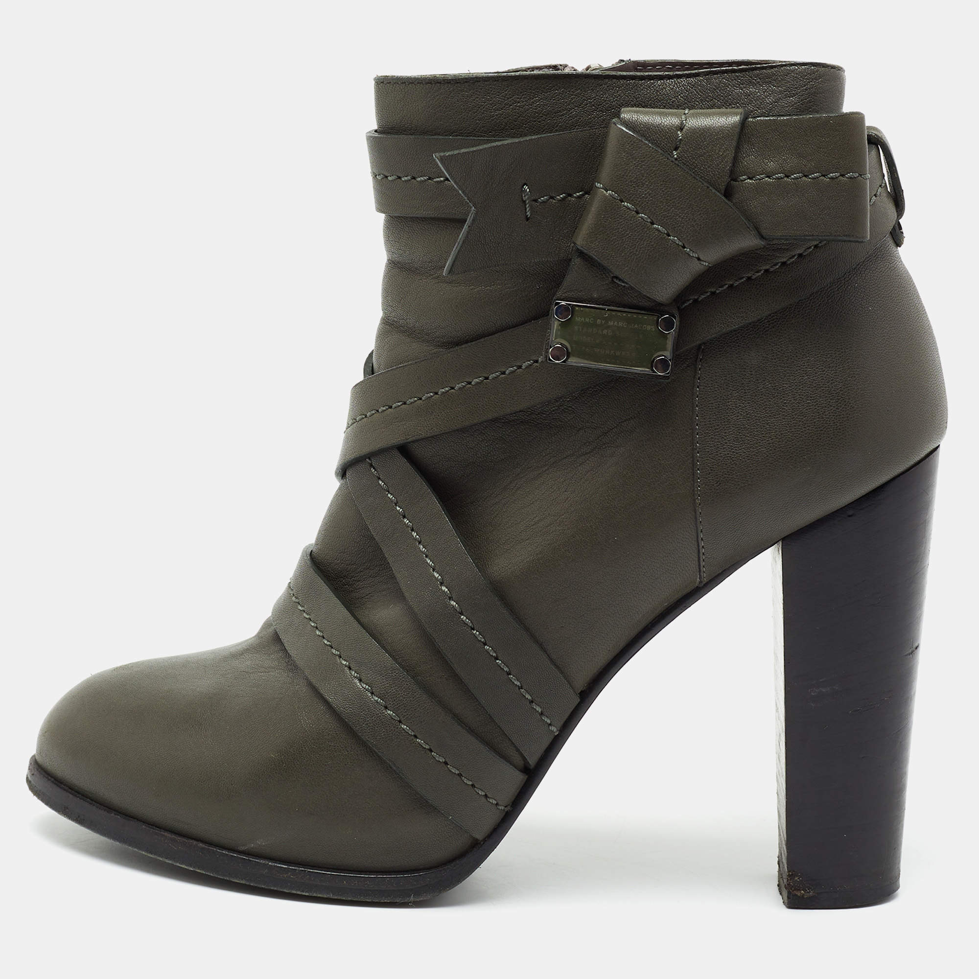 Pre Owned حذاء بوت للكاحل مارك باي مارك جاكوبس جلد أخضر داكن بسيور مقاس 40