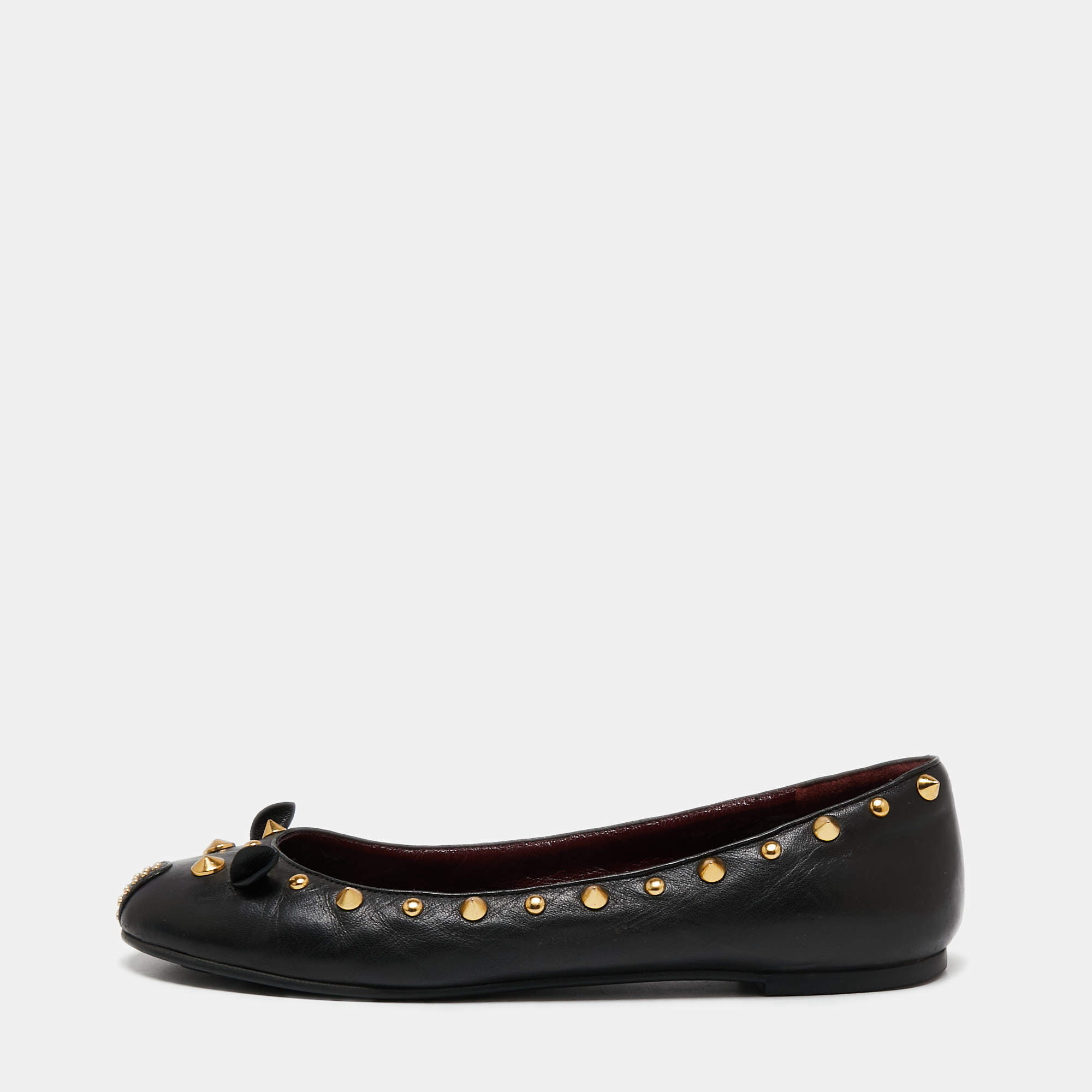 Pre Owned Marc by Marc Jacobs Black Leather Spike Mouse Ballet Flats Size 37.5