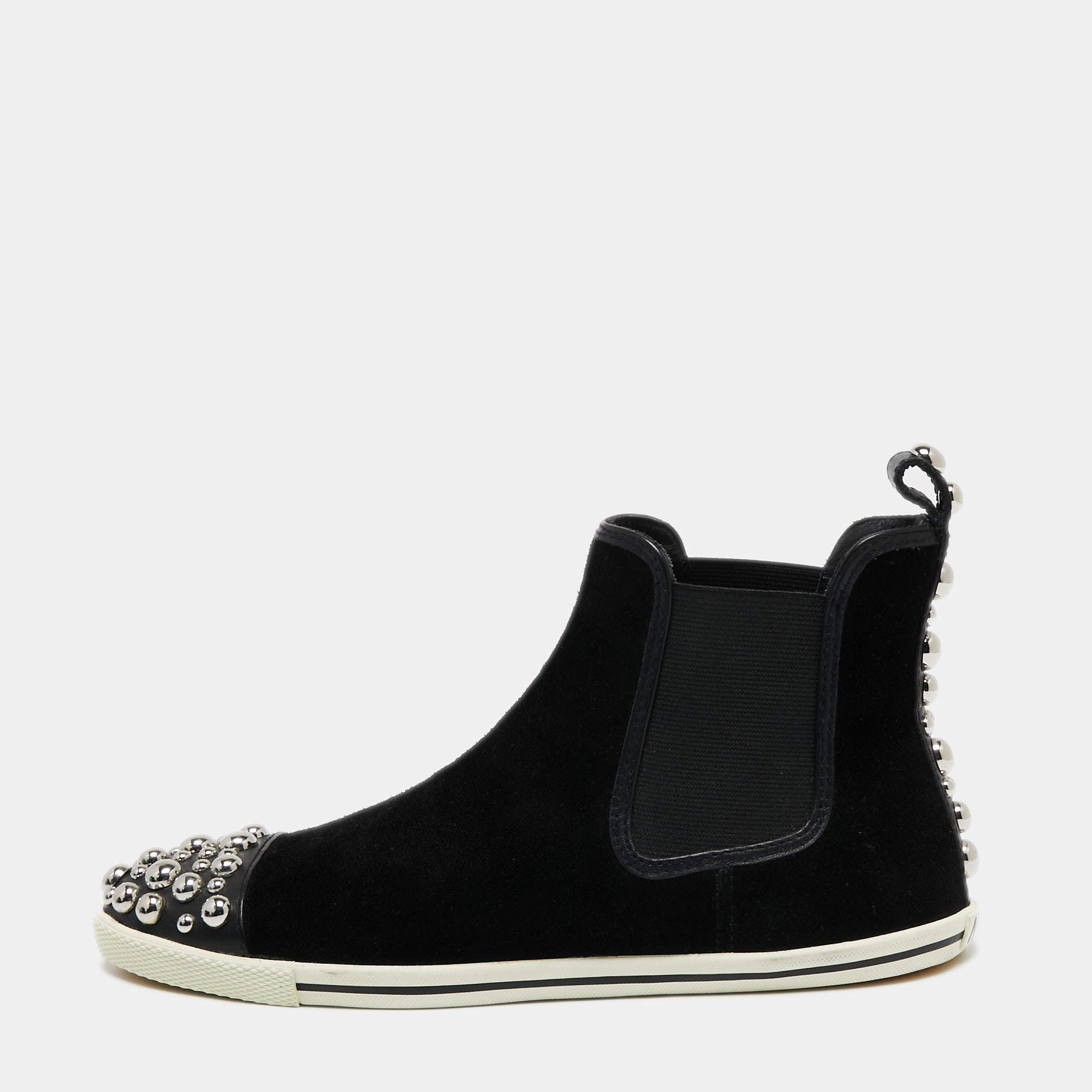 Pre Owned Marc by Marc Jacobs Black Suede Graham Studded High Top Sneakers Size 38