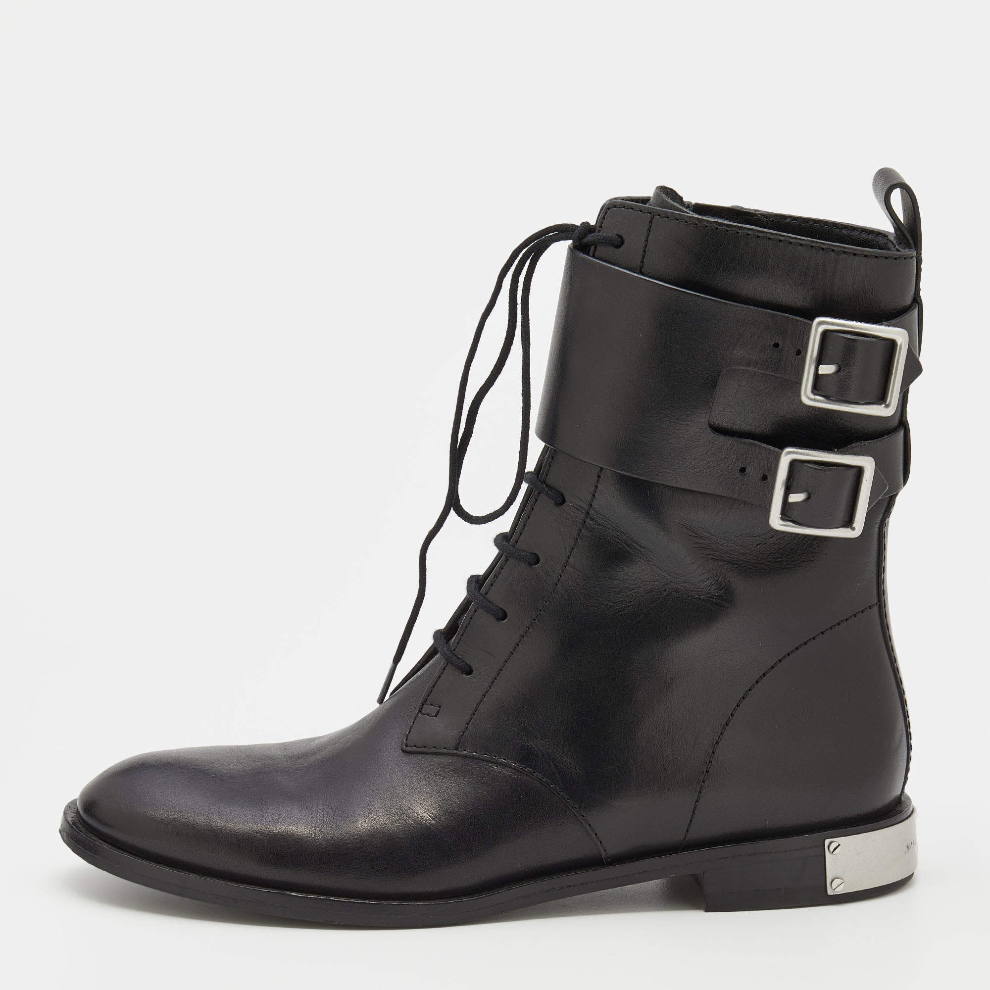 مملوكة مسبقًا Marc by Marc Jacobs Black Leather Lace Up Ankle Length Boots Size 38