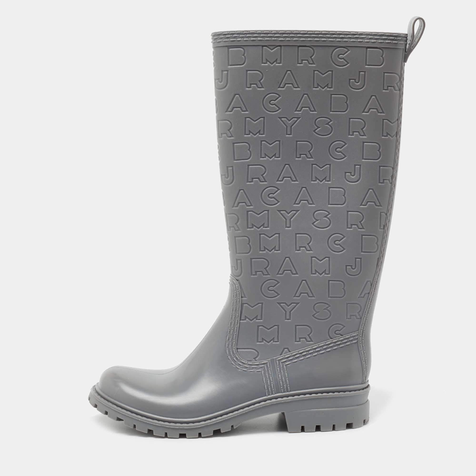 Pre Owned Marc by Marc Jacobs Grey Rubber Alphabet Rain Boots Size 39