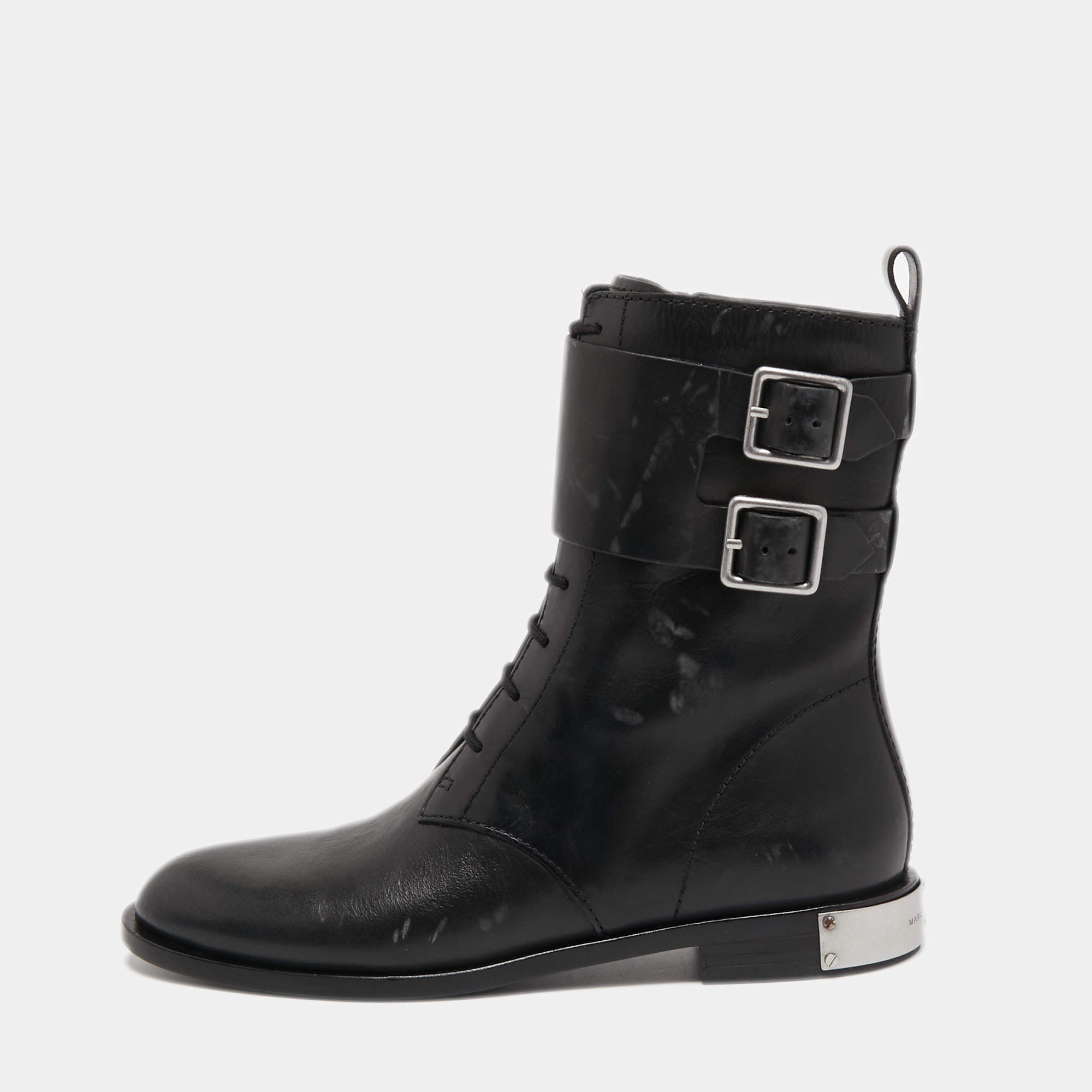مملوكة مسبقًا Marc by Marc Jacobs Black Leather Lace Up Ankle Length Boots Size 36