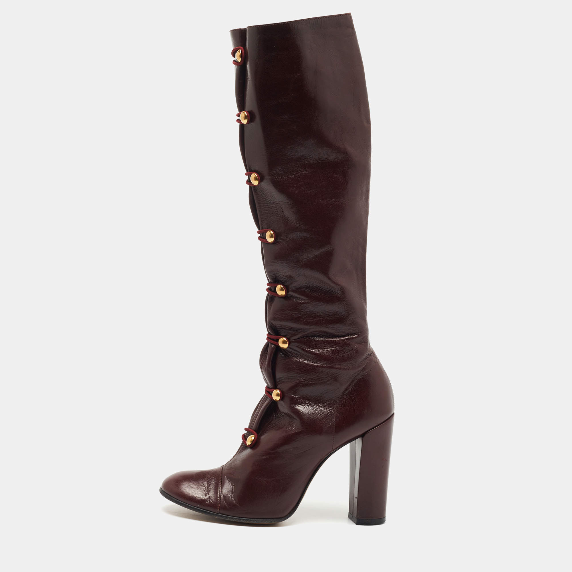 مملوكة مسبقًا Marc by Marc Jacobs Burgundy Leather Knee Length Boots Size 38