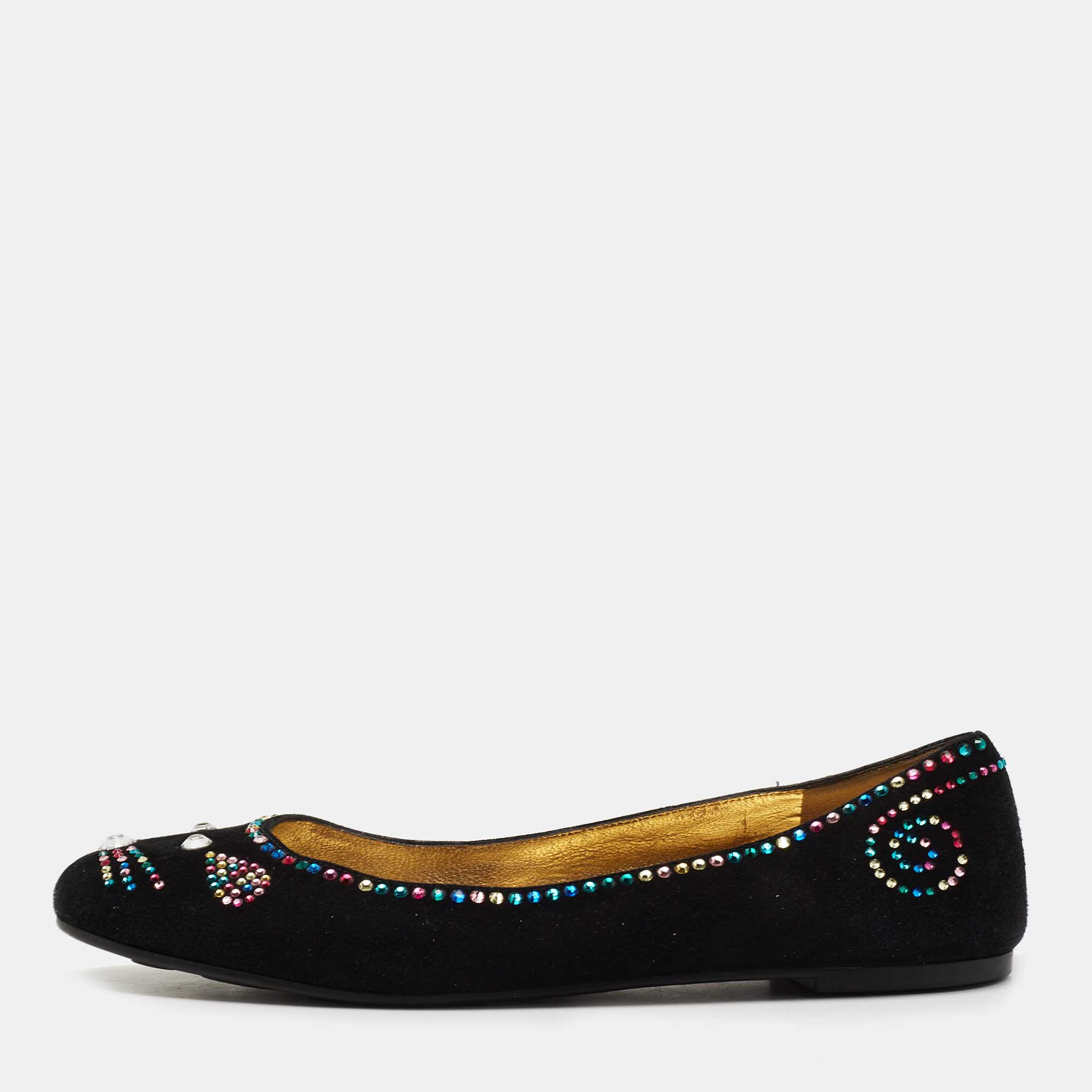 مملوكة مسبقًا Marc by Marc Jacobs Black Suede Crystal Embellished Mouse Ballet Flats Size 40.5
