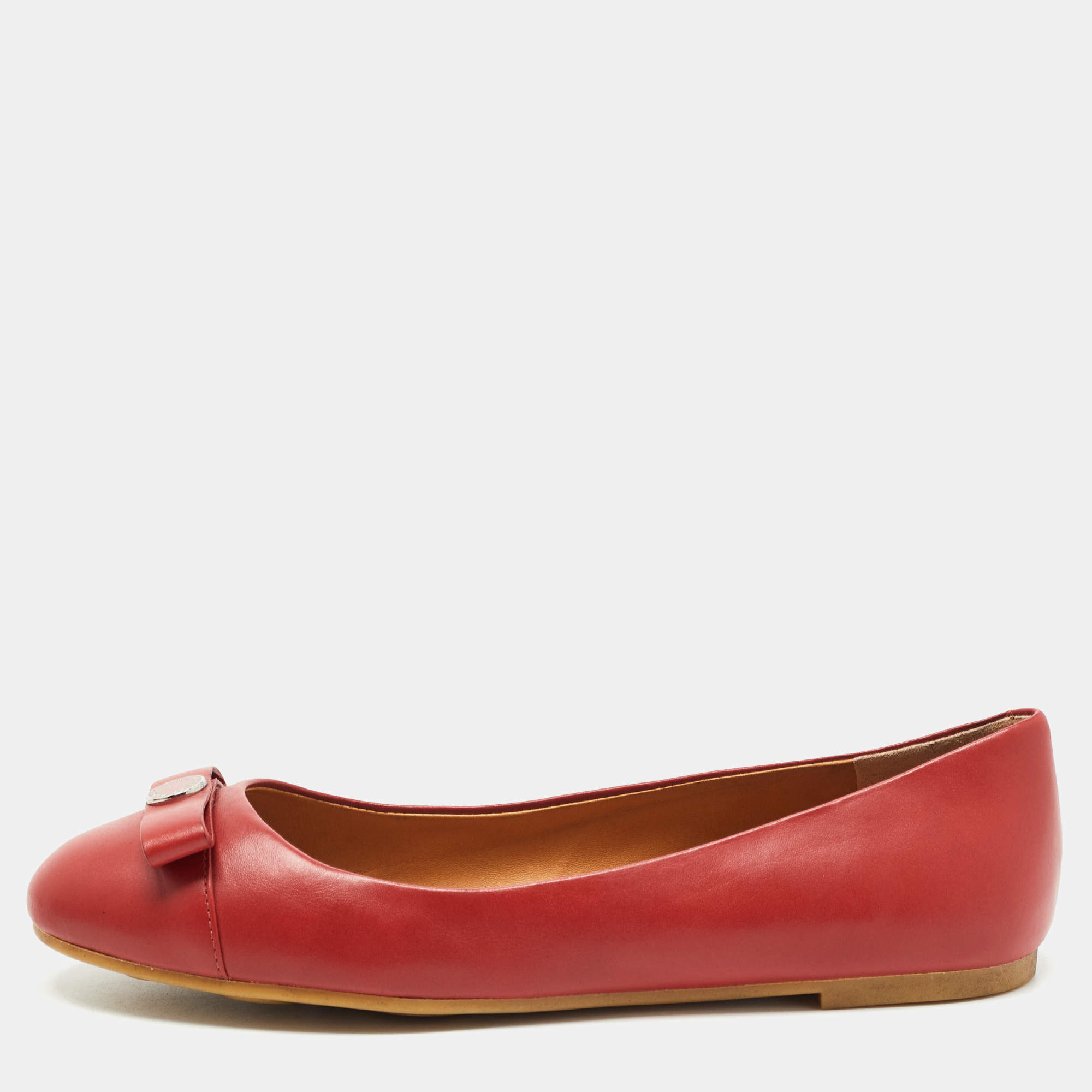 Pre Owned Marc by Marc Jacobs Red Leather Ballet Flats Size 36.5
