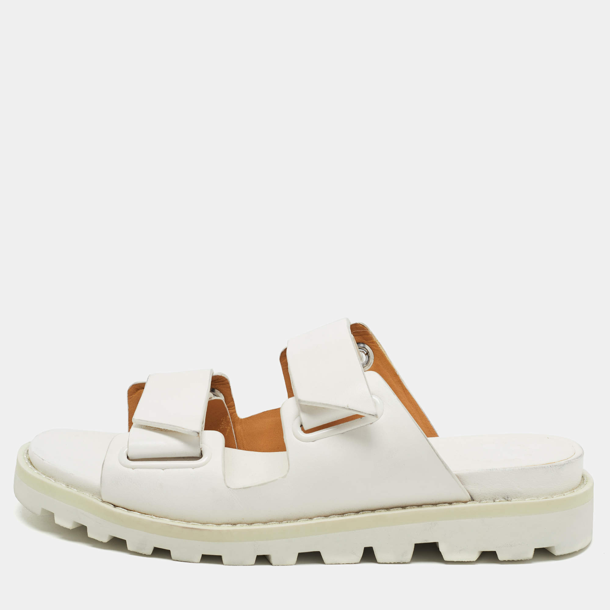 Pre Owned Marc By Marc Jacobs White Leather Slides Size 37