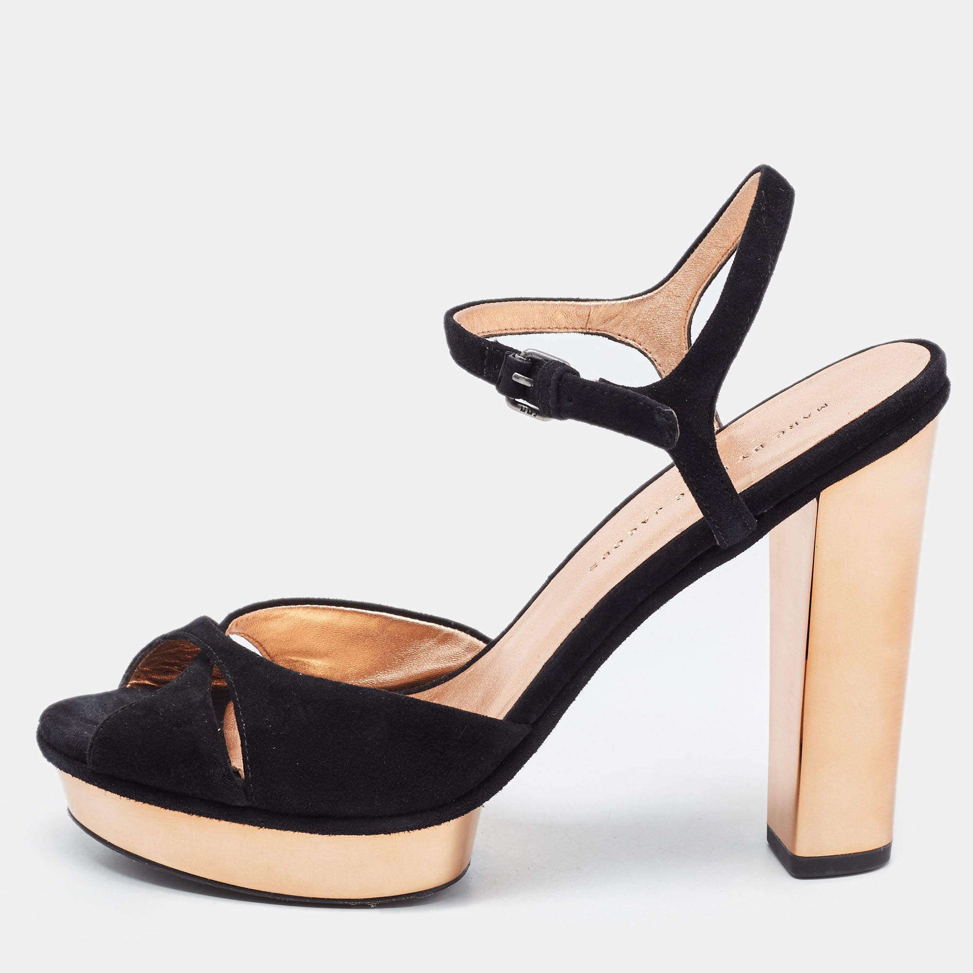 مملوكة مسبقًا Marc by Marc Jacobs Black Suede Block Heel Sandals Size 39.5