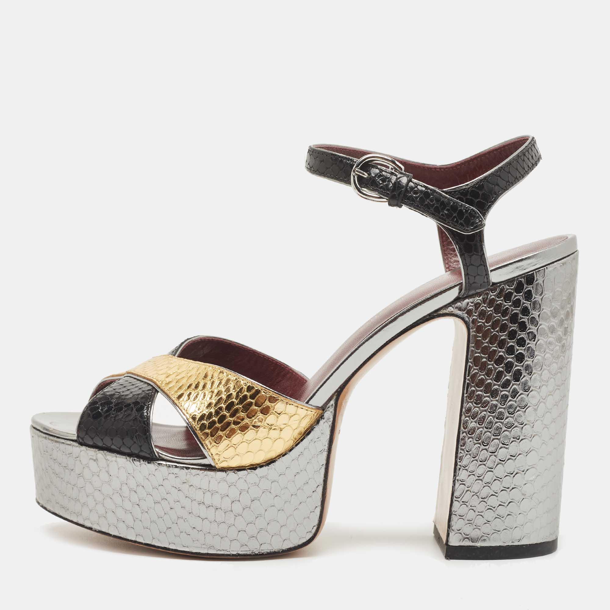 Pre Owned Marc by Marc Jacobs Tricolor Python Embossed Leather Platform Block Heel Sandals Size 40