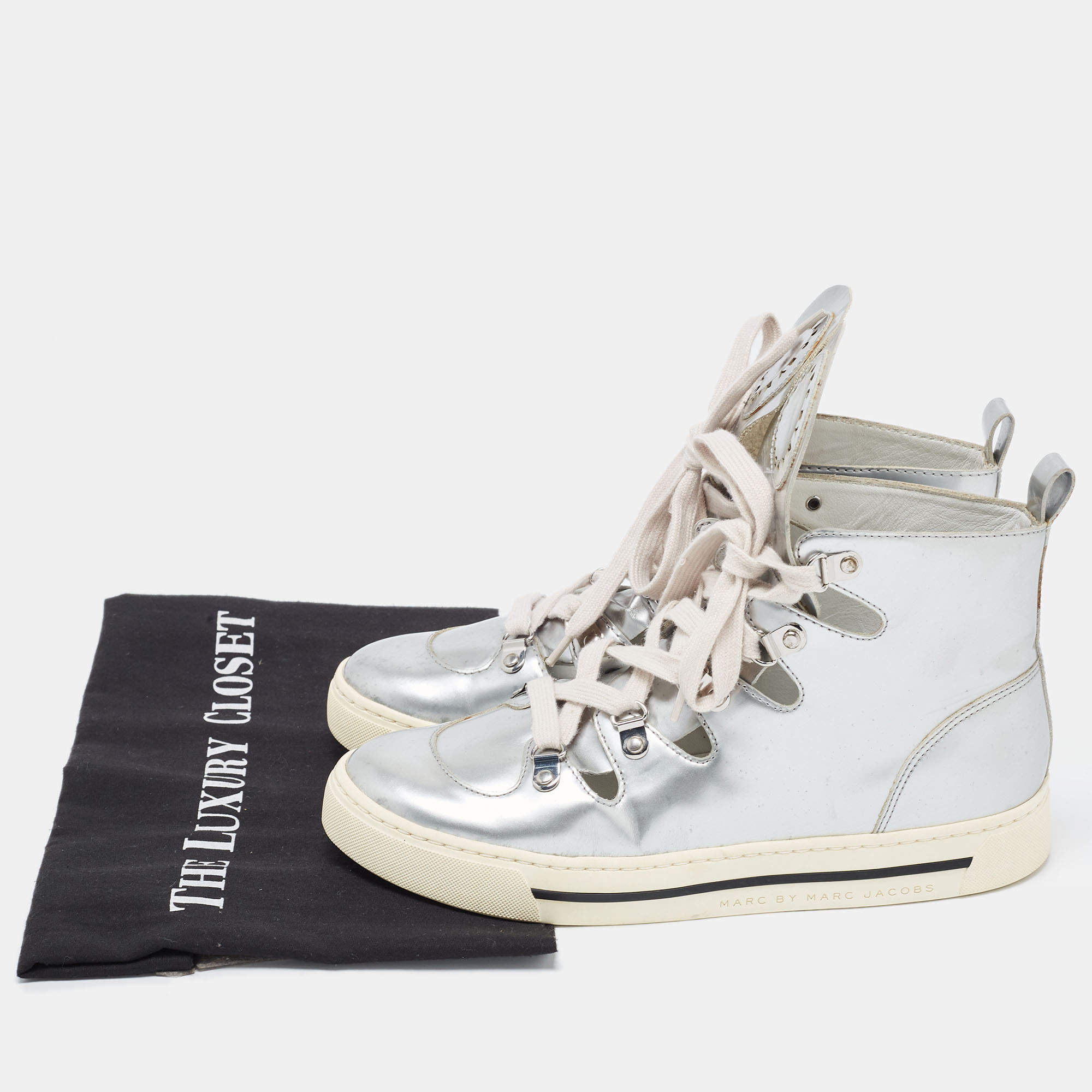 Marc by Marc Jacobs Silver Leather High Top Sneakers Size 37 Marc by Marc  Jacobs