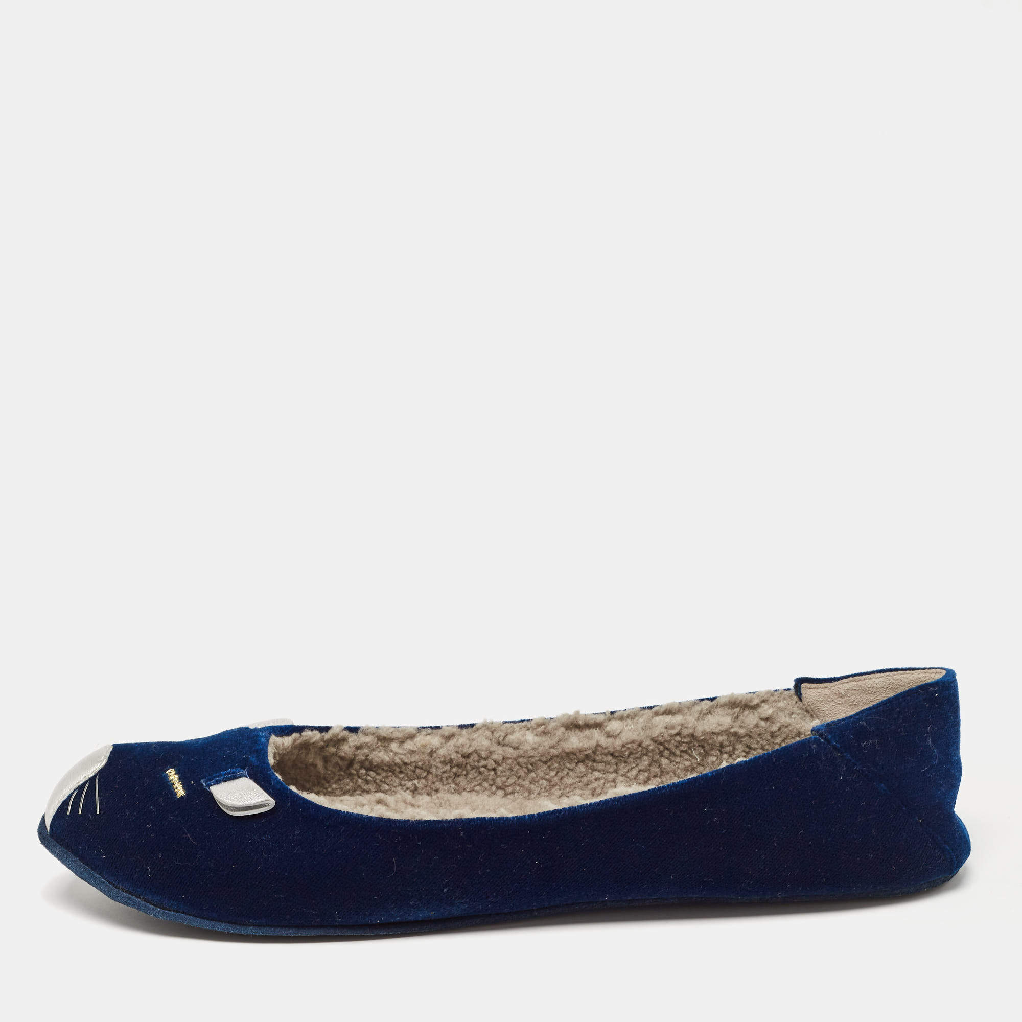 Pre Owned Marc by Marc Jacobs Blue Velvet Ballet Flats Size 39.5