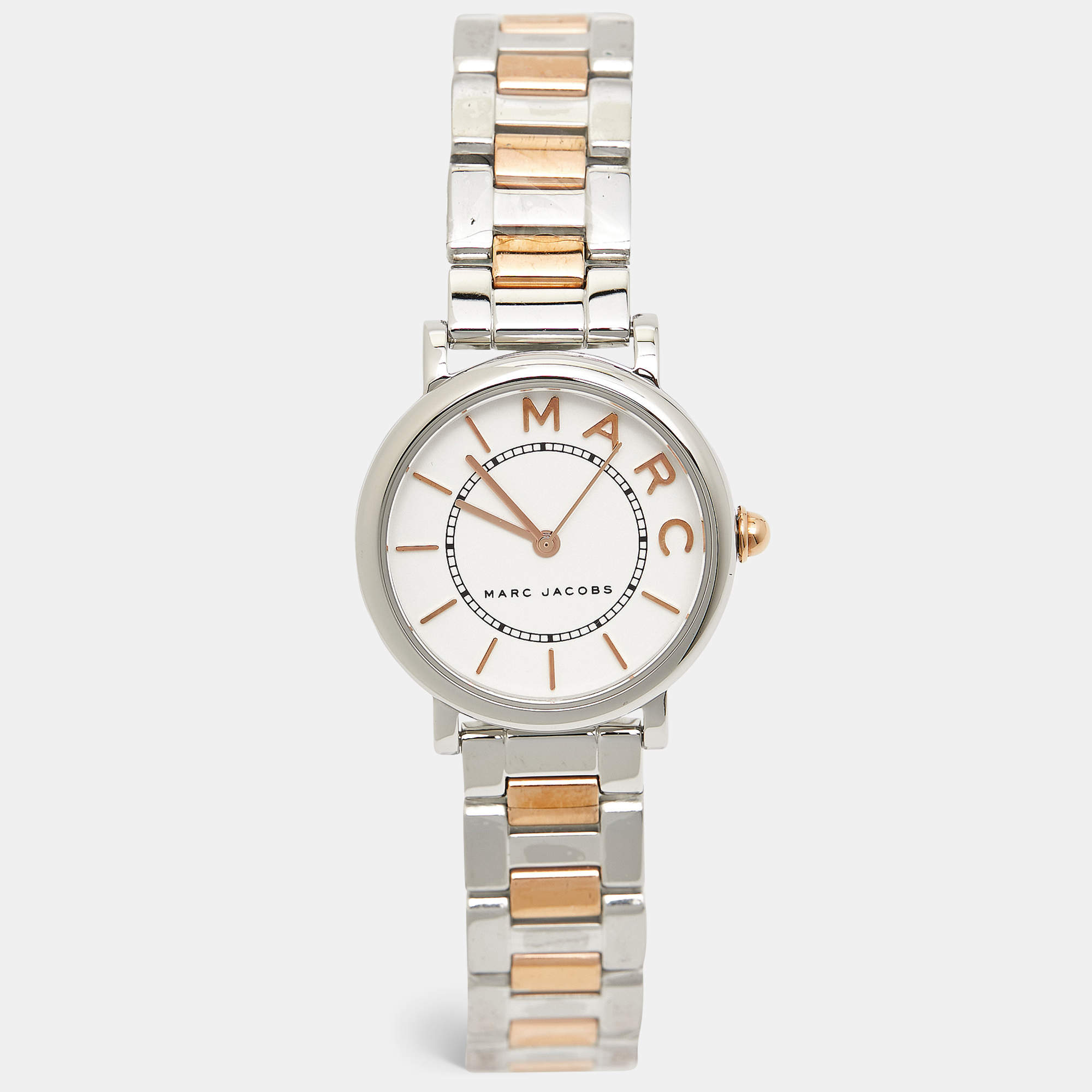 Pre Owned Marc By Marc Jacobs White Two-Tone Stainless Steel Roxy MJ3553 Women's Wristwatch 28 mm